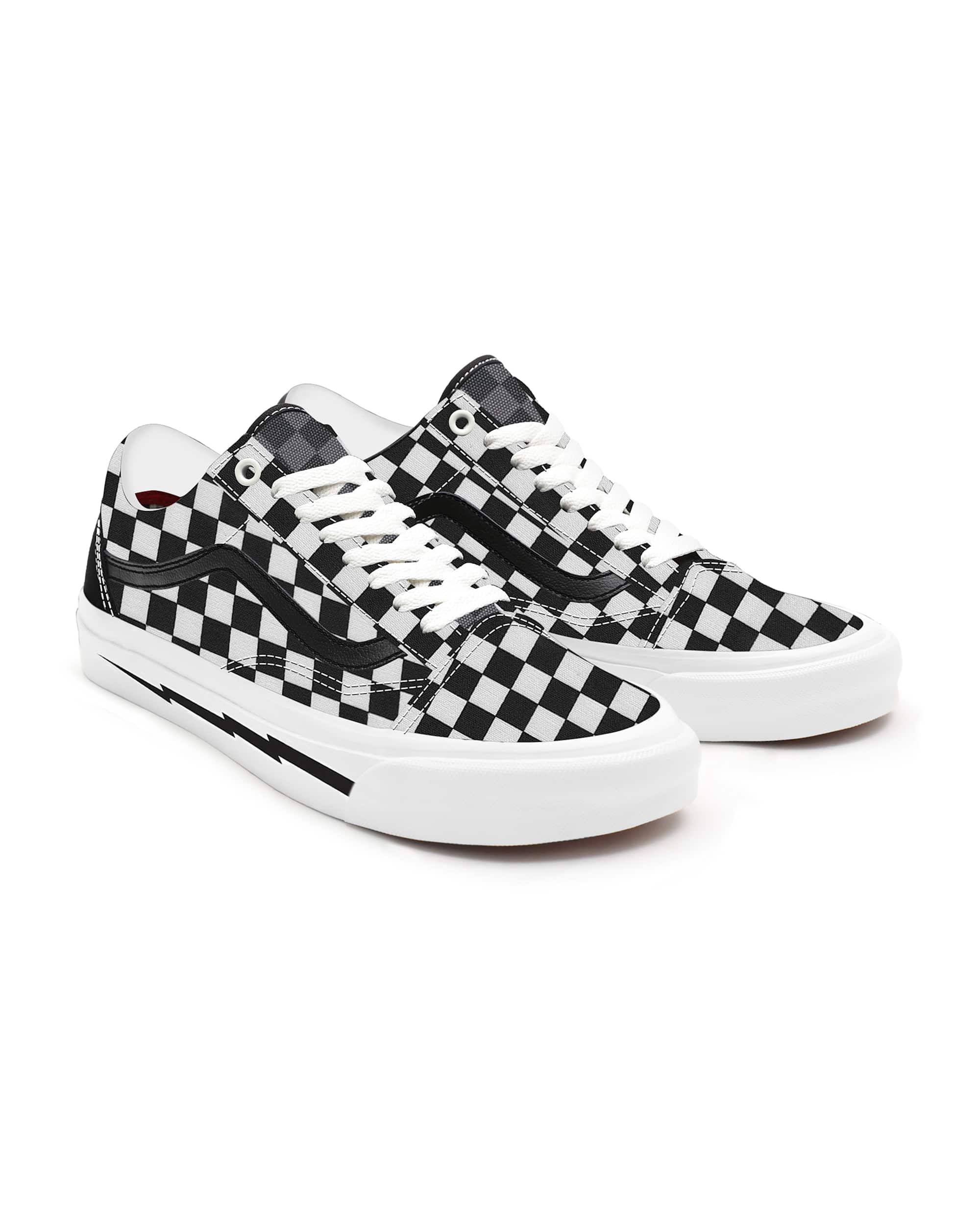 Personalisierbare Lightning Foxing Checkerboard Old Skool VANS SchwarzWei HERO