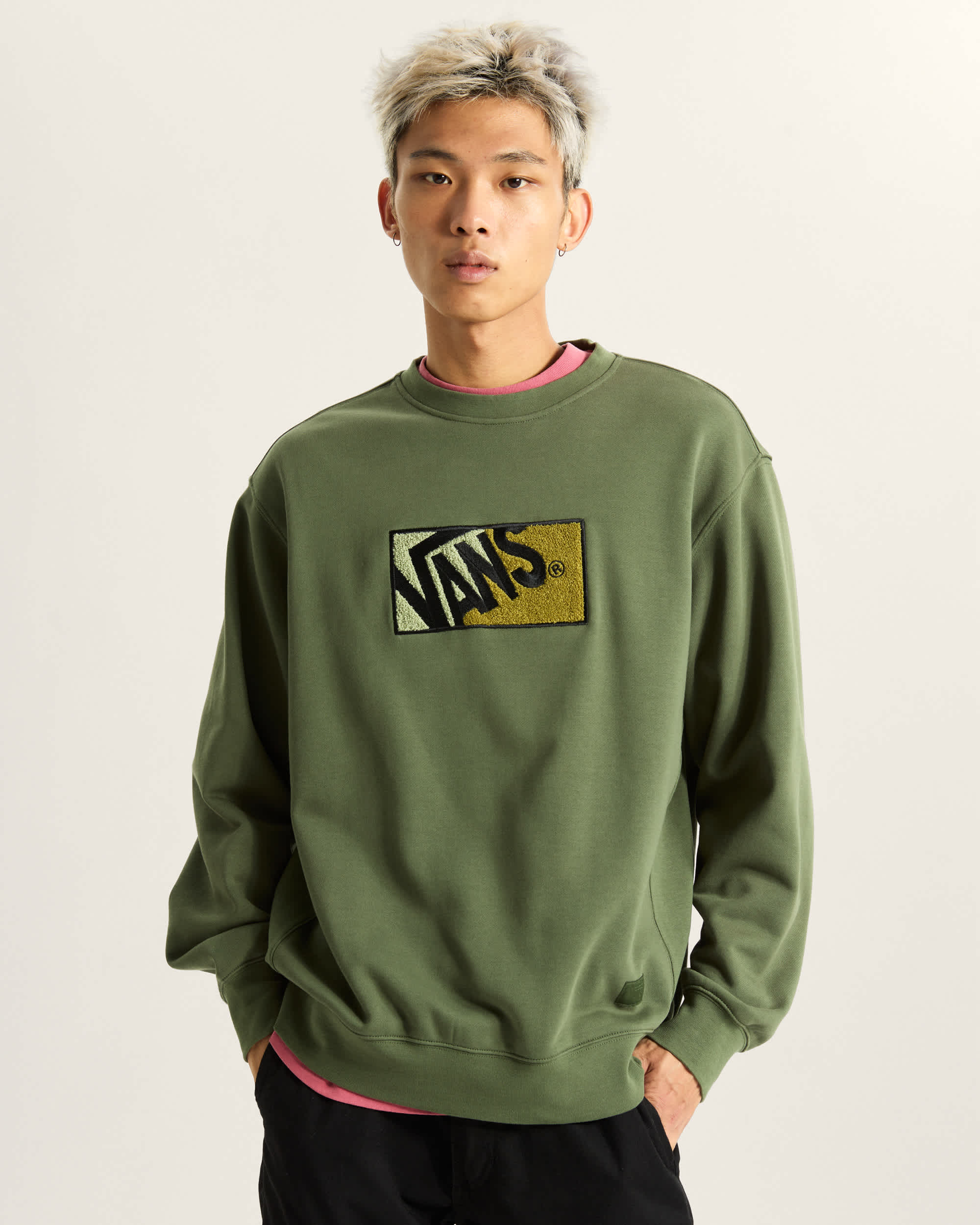 Zweifarbiger Rundhalspullover VANS Grn ALT2