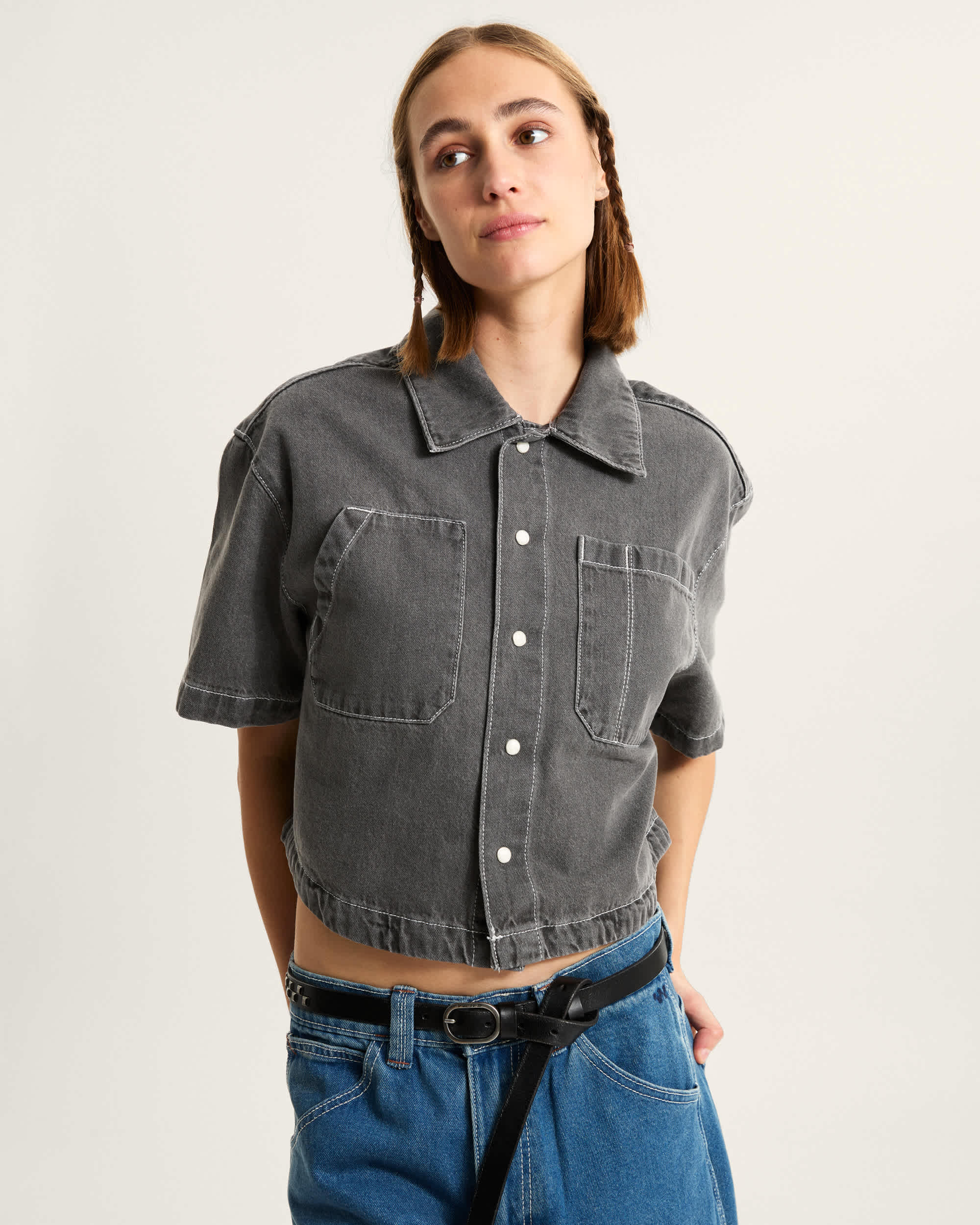 Natalie Denim Button Up Hemd VANS Grau ALT2