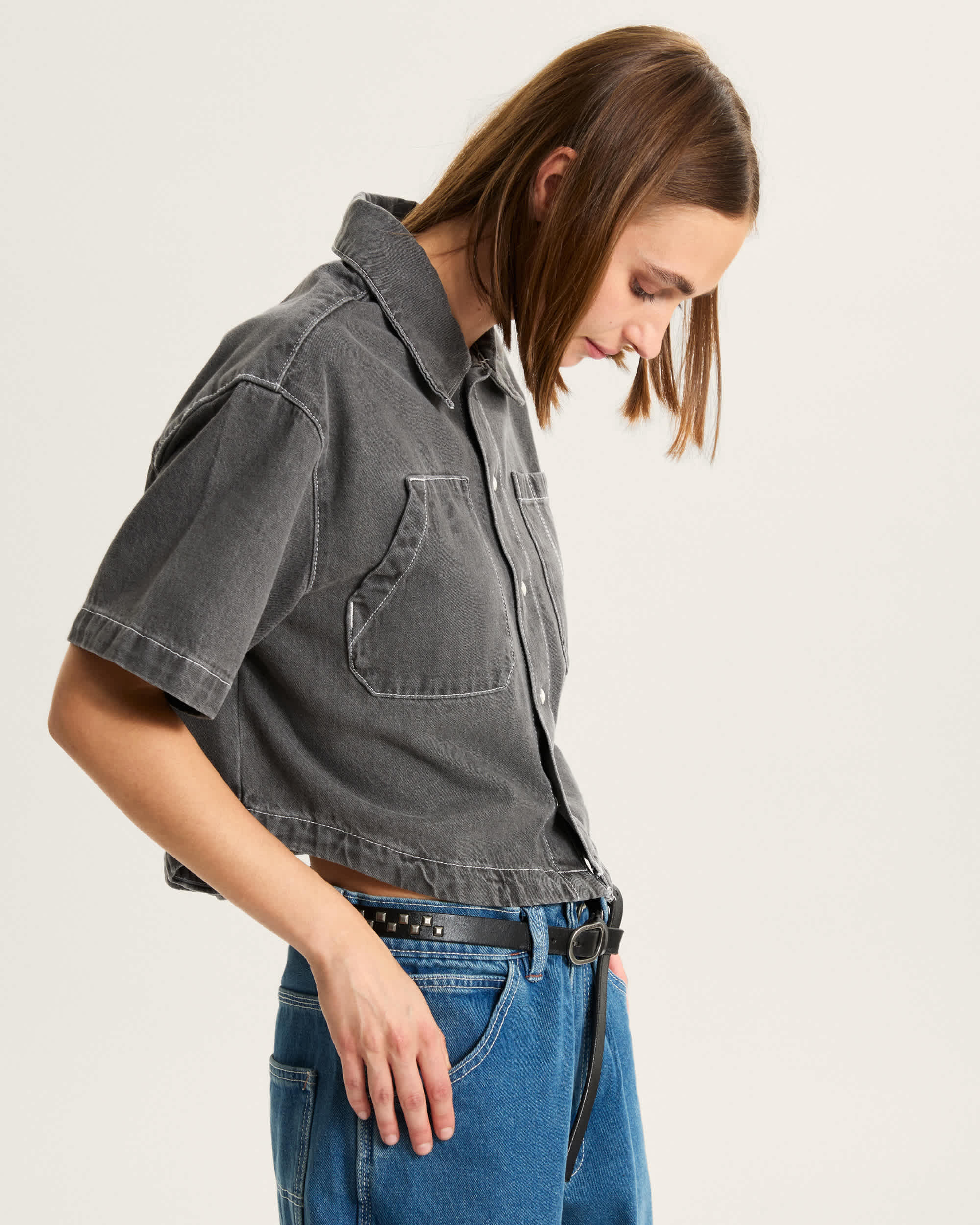 Natalie Denim Button Up Hemd VANS Grau ALT4