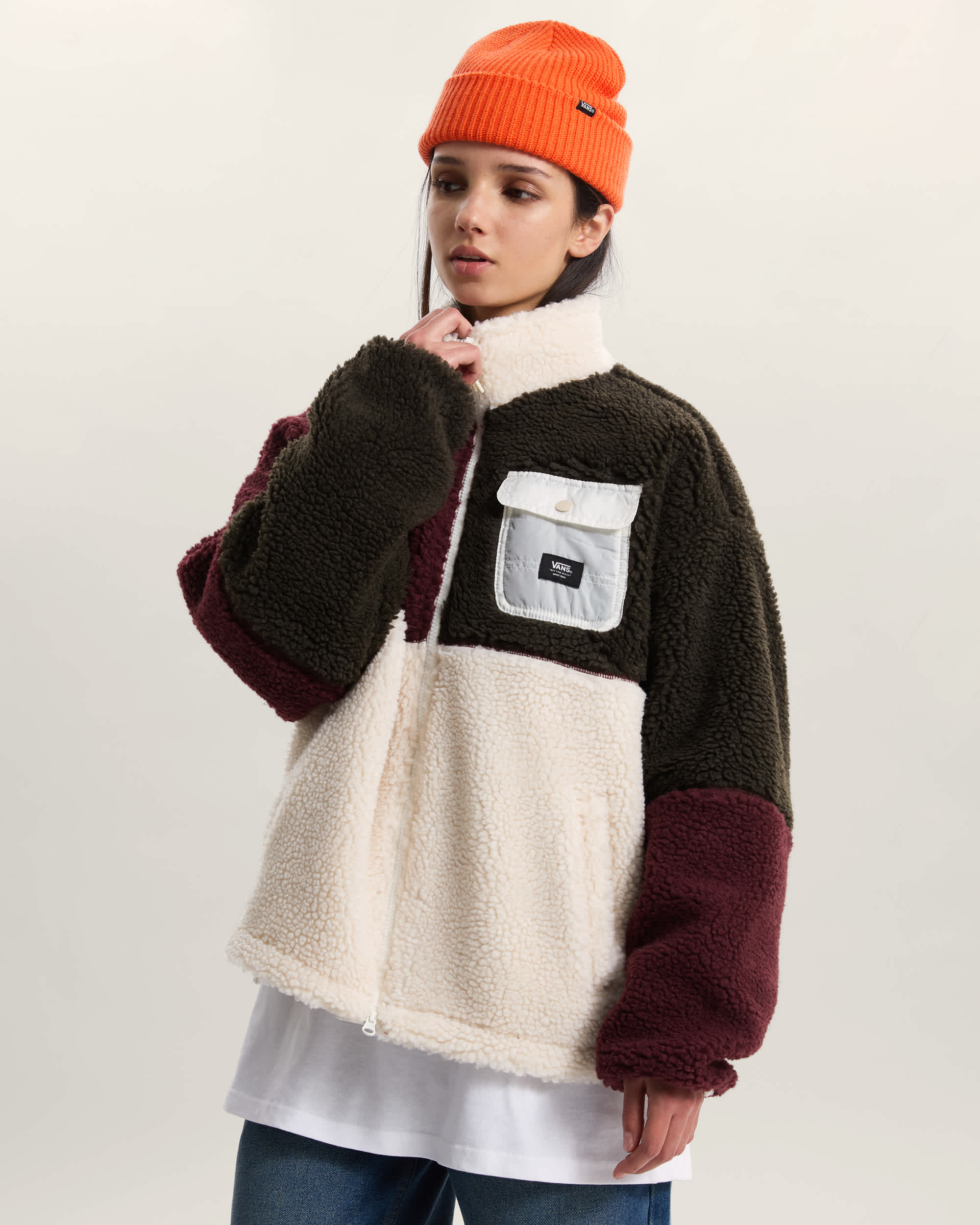 Chaqueta con cremallera integral y bloques de color Wren VANS Burdeos ALT2