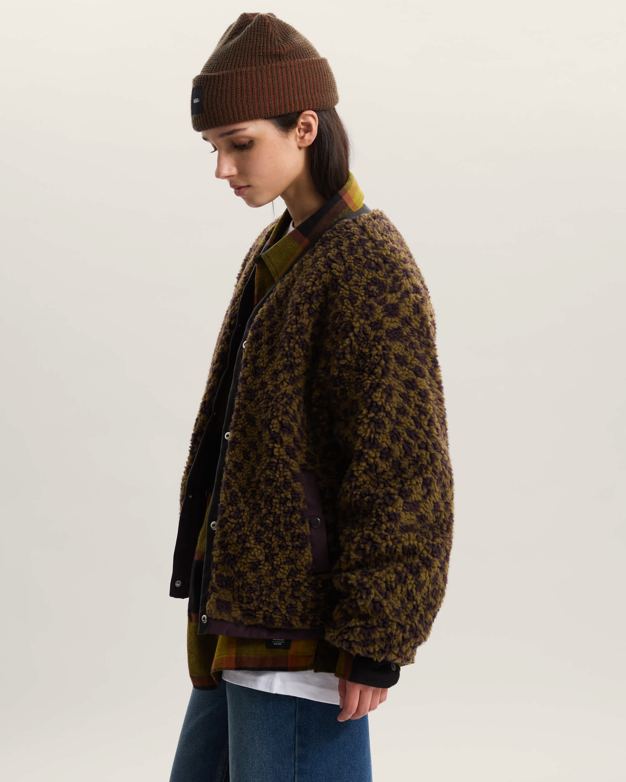 Suffolk Cheetah Check Pile Mantel VANS Blau ALT4