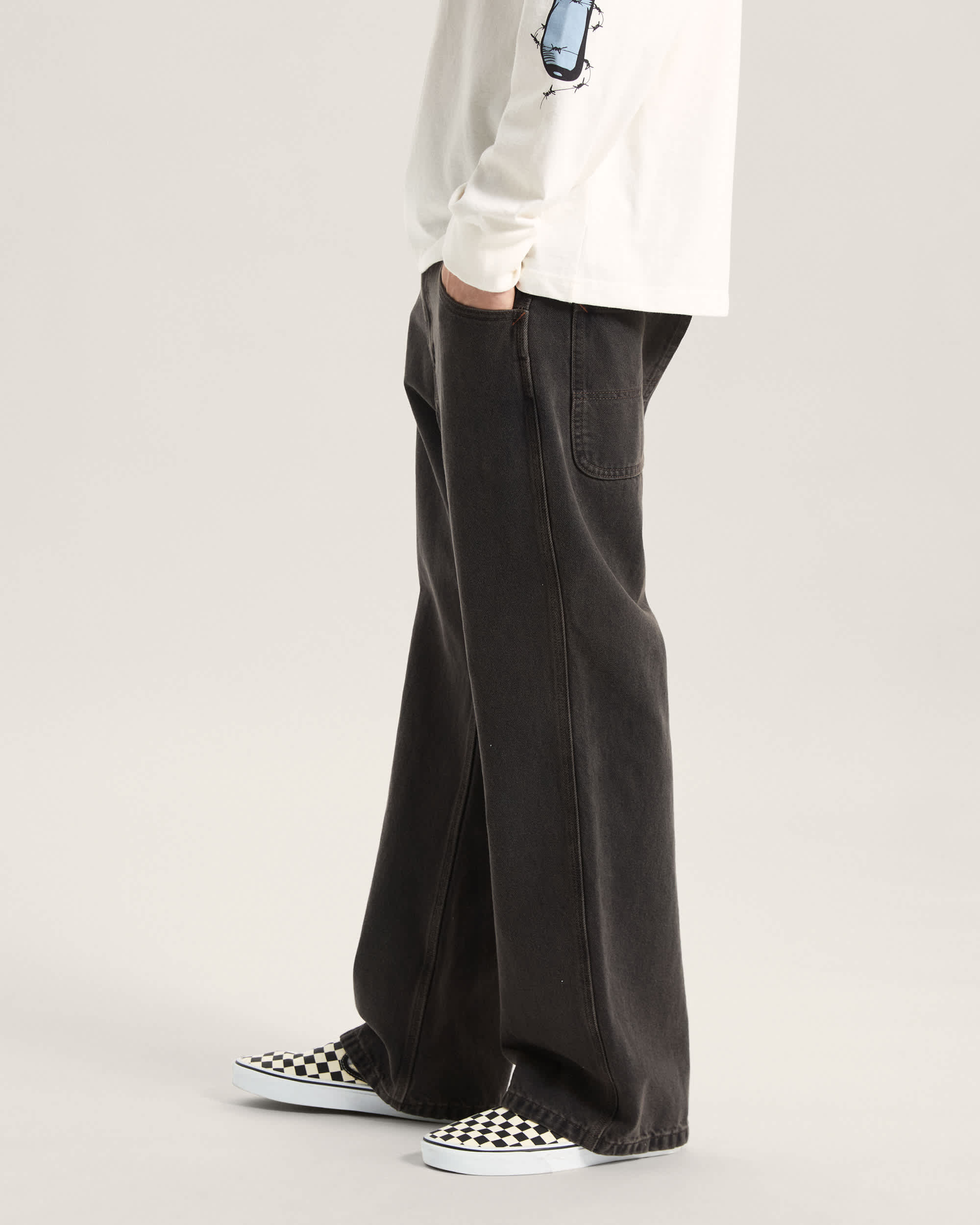 Pantalones de denim de estilo skater con corte holgado bootcut VANS Negro ALT4