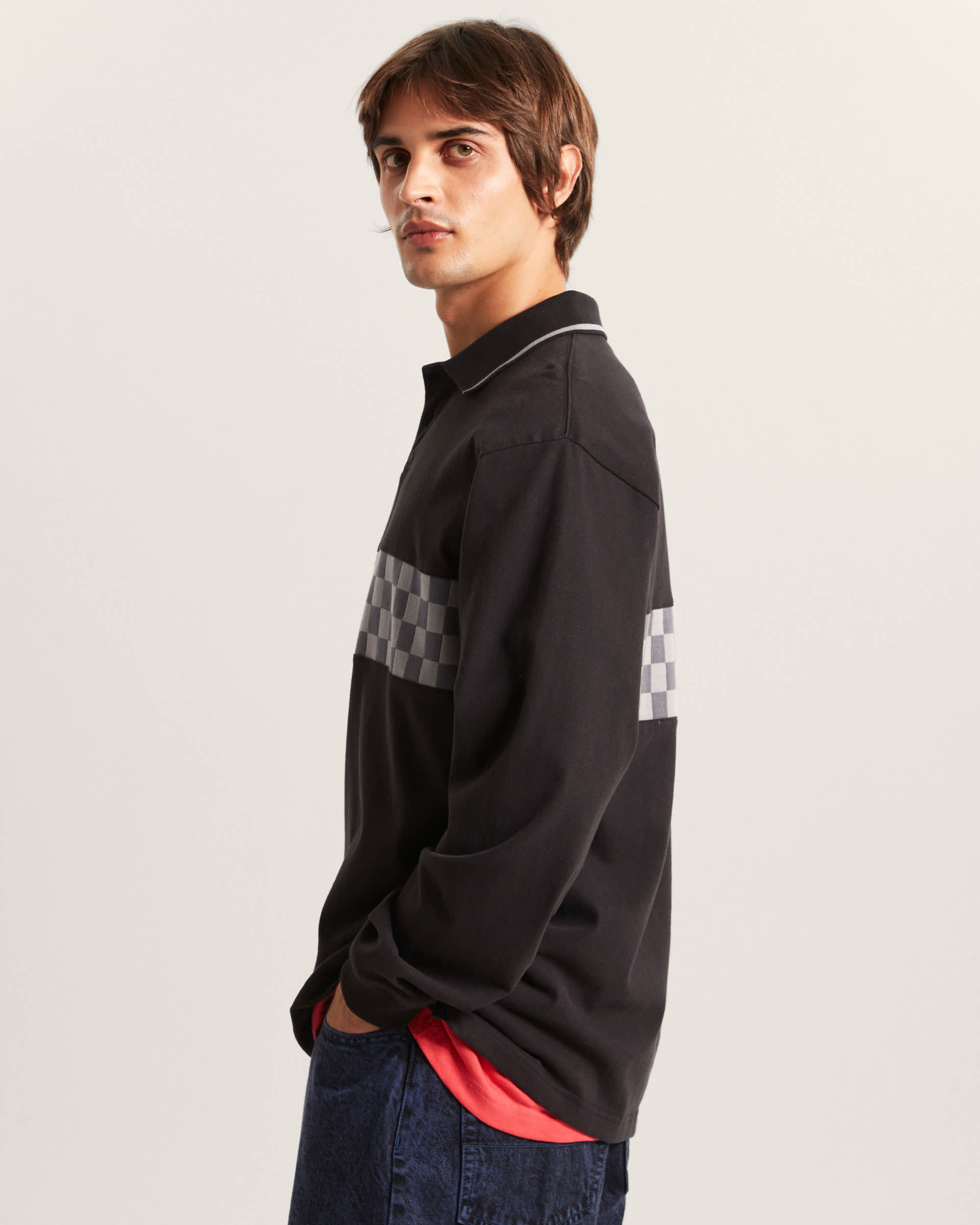 Medford Checkerboard Long Sleeve Polo VANS Black ALT4