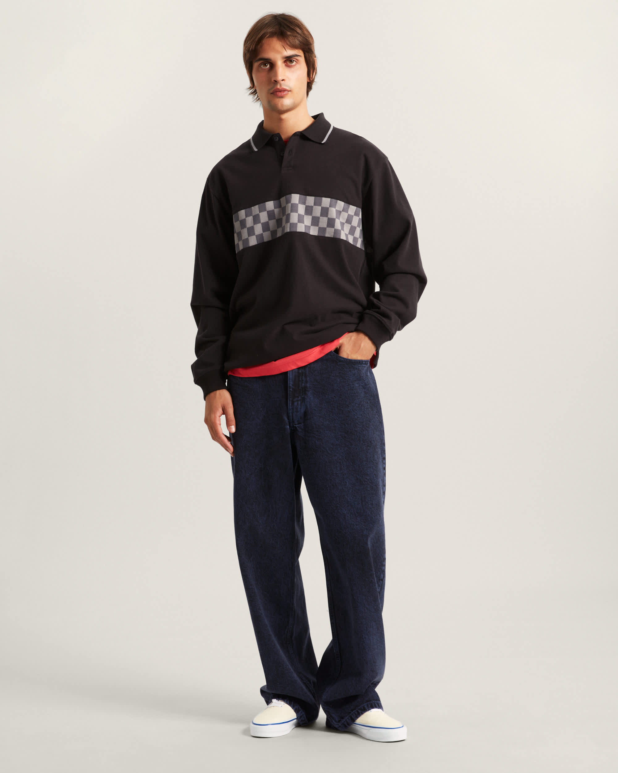 Medford Checkerboard Long Sleeve Polo VANS Black ALT5