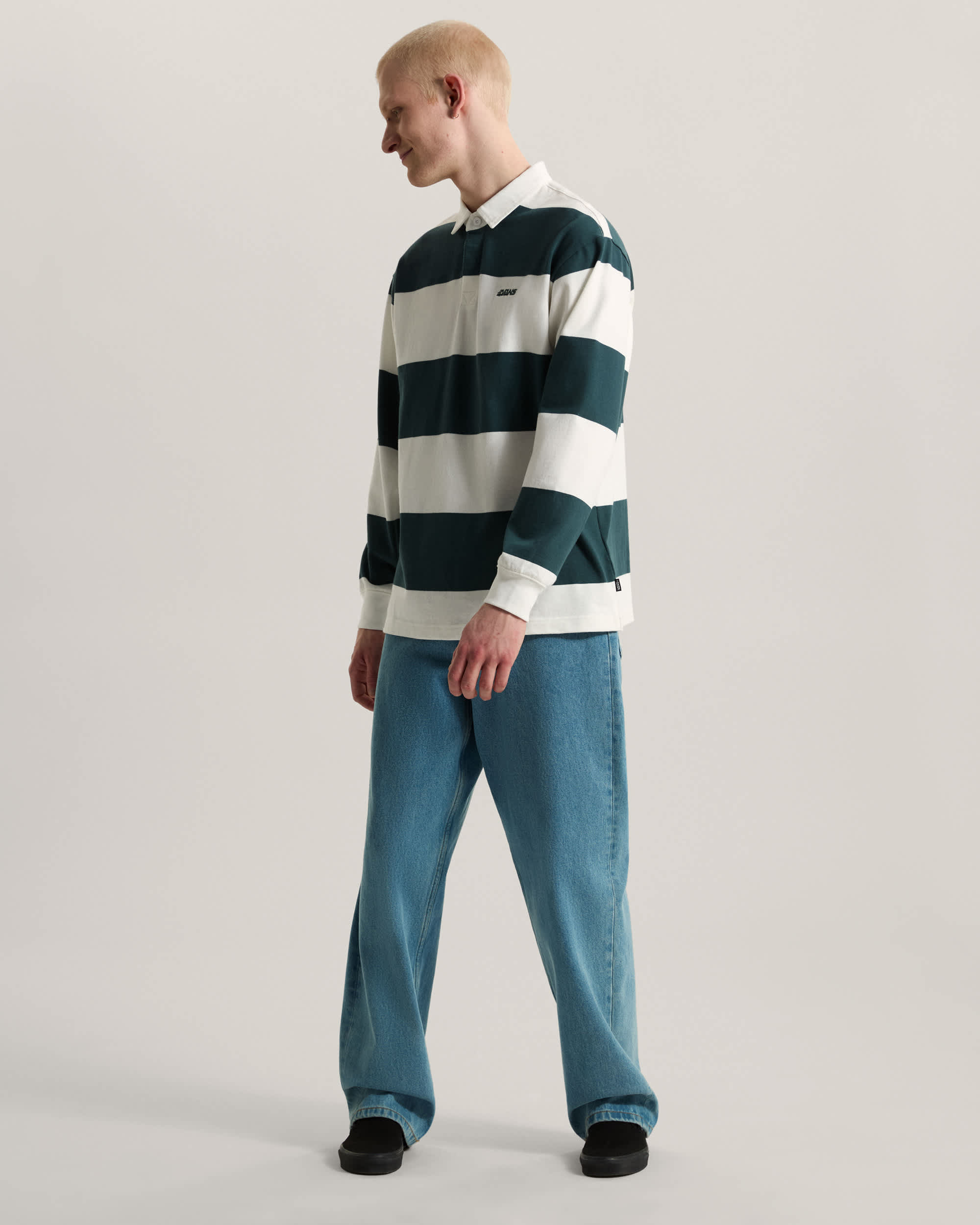 Ward Stripe Rugby Knit MarshmallowMysticMoss VANS Green ALT5