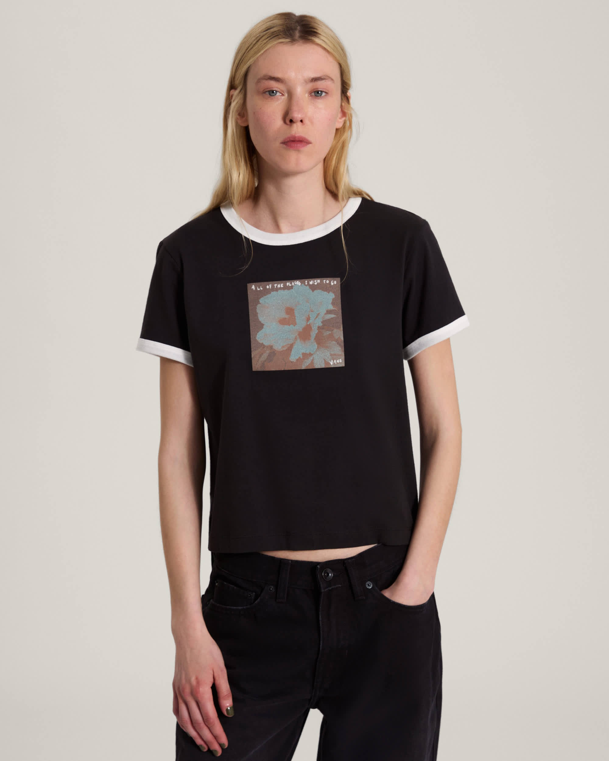Places I Wish To Go Ringer SS Tee Black VANS Black ALT2