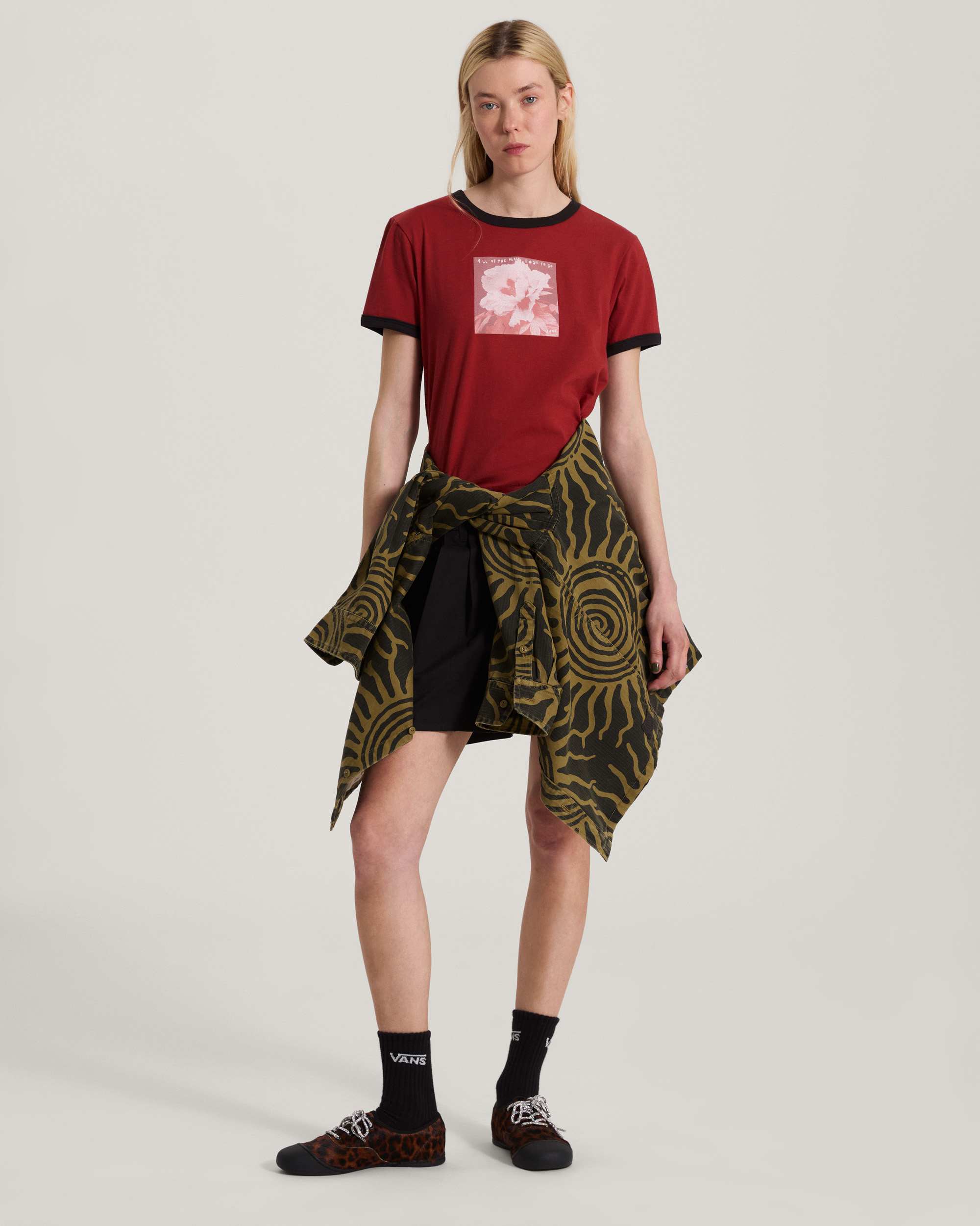 Places I Wish To Go Ringer SS Tee Poppy Ember VANS Red ALT4
