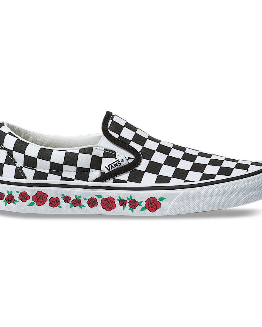 Personalisierbare Checkerboard Rose SlipOn VANS SchwarzWei ALT3
