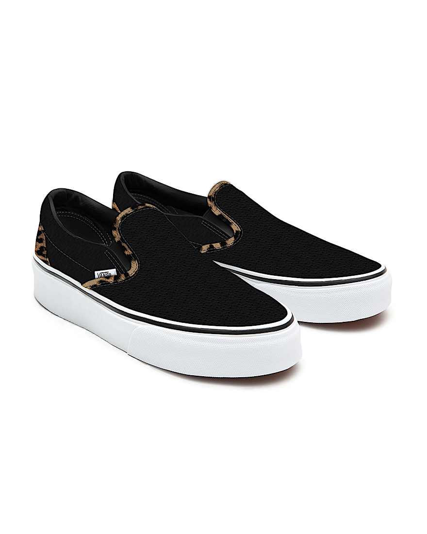 Gepersonaliseerde Black Leather Leopard Slip-On Platform - 1