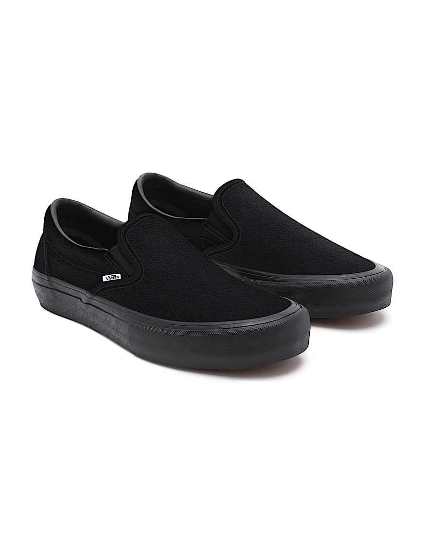 Personalisierbare Total Black Leather SlipOn VANS Schwarz HERO
