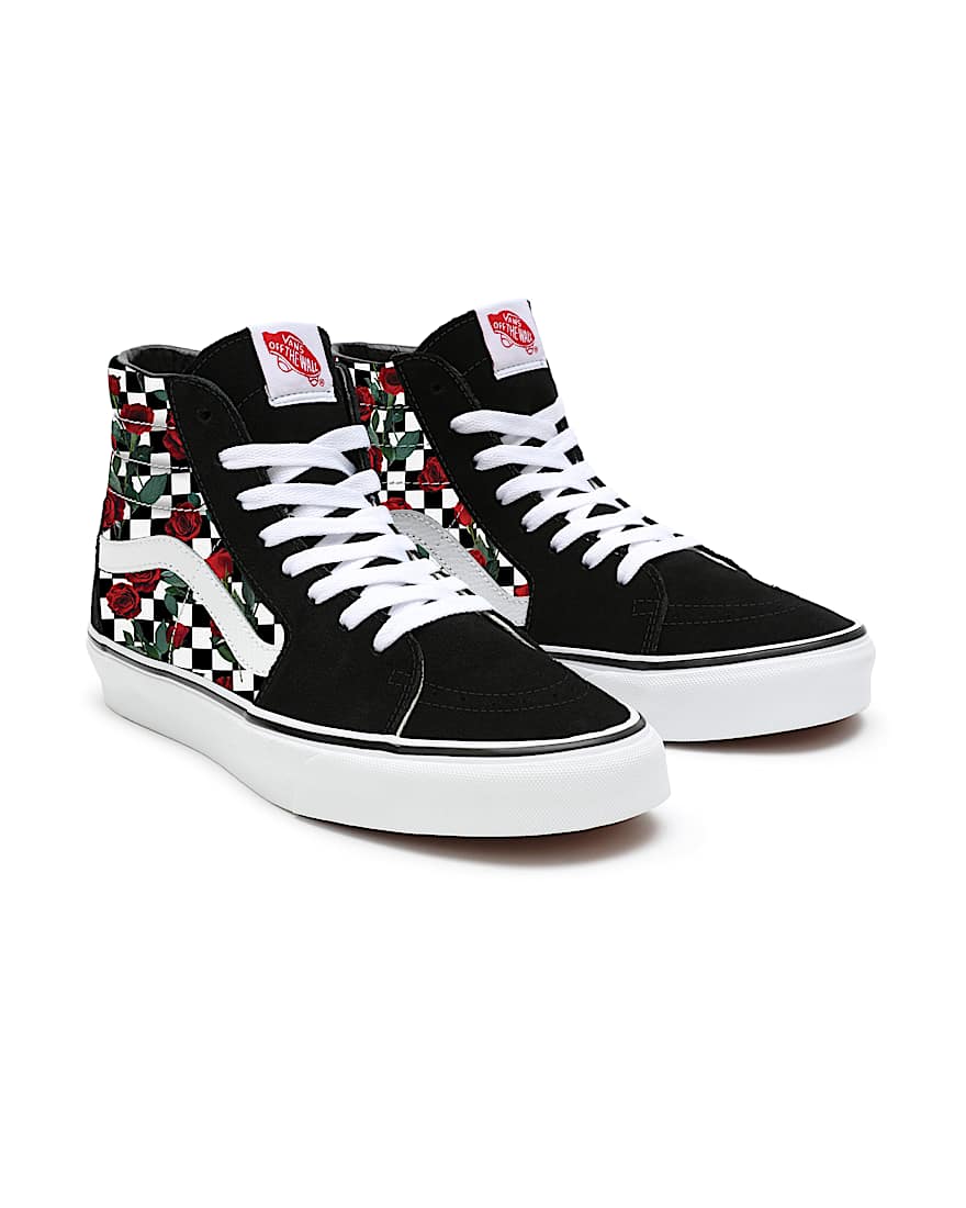 Checkerboard Roses Sk8Hi Personalisierbare VANS SchwarzWei HERO