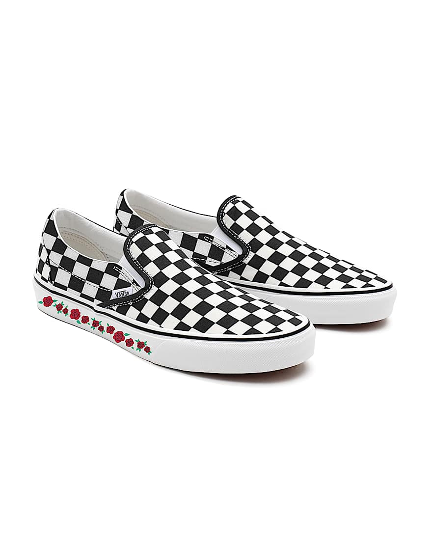 Personalisierbare Checkerboard Rose SlipOn VANS SchwarzWei HERO