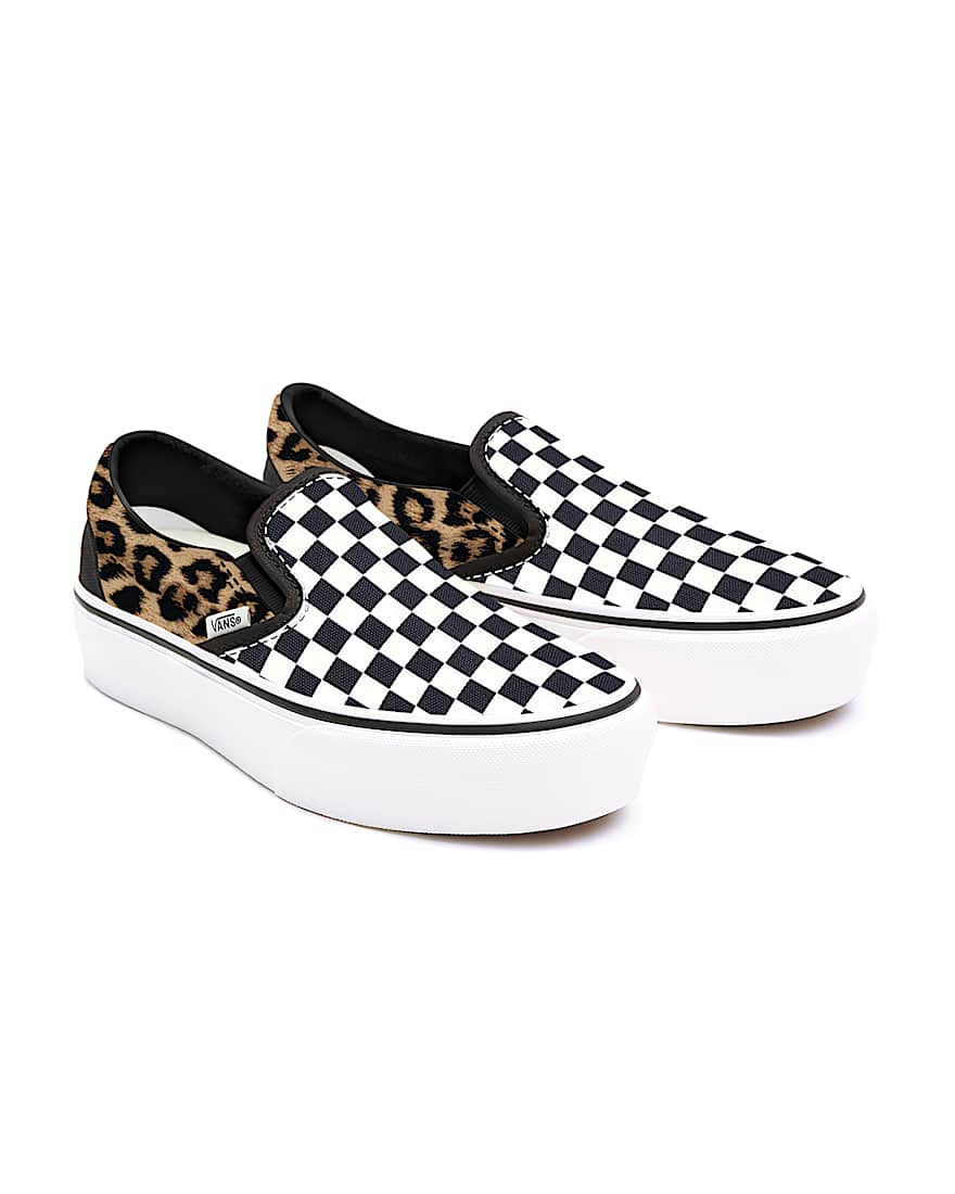 Personalisierbare Leopard Checkerboard SlipOn Platform VANS SchwarzWei HERO