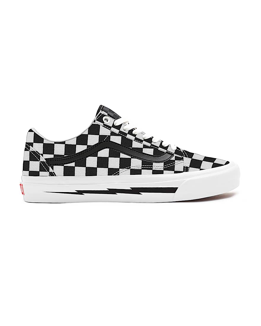 Personalisierbare Lightning Foxing Checkerboard Old Skool VANS SchwarzWei ALT1