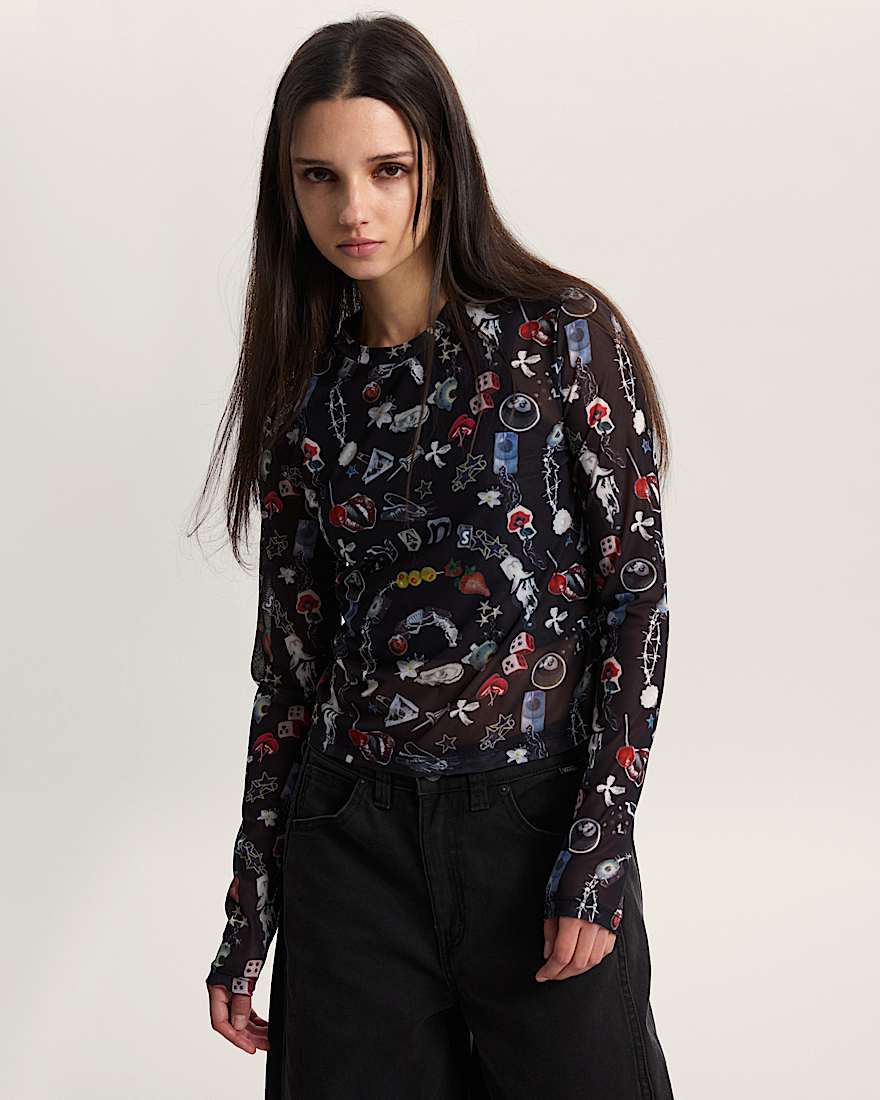 T-shirt à manches longues en tissu résille Ludlow