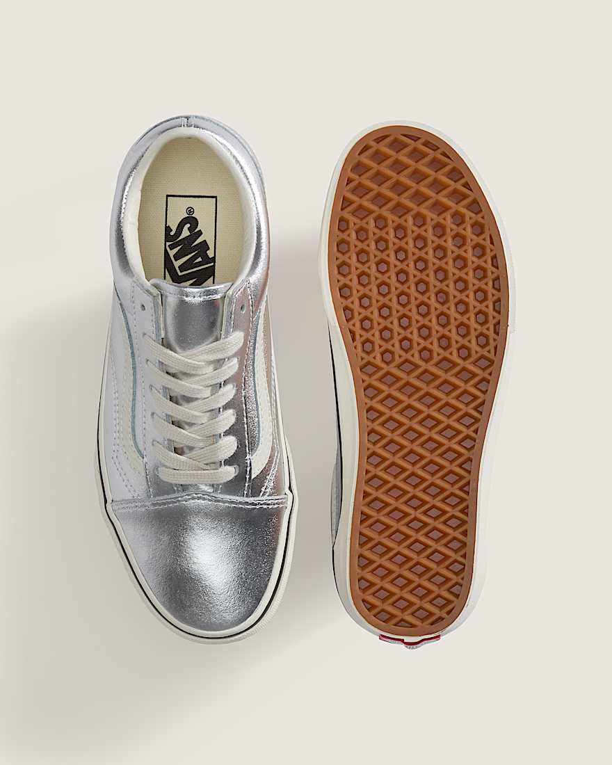 Old Skool LEATHER METALLIC SILVER VANS Silver ALT2