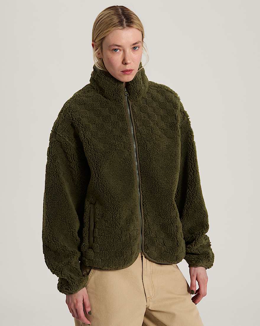 Queens High Pile Jacket Mossy Olive VANS Grn ALT2