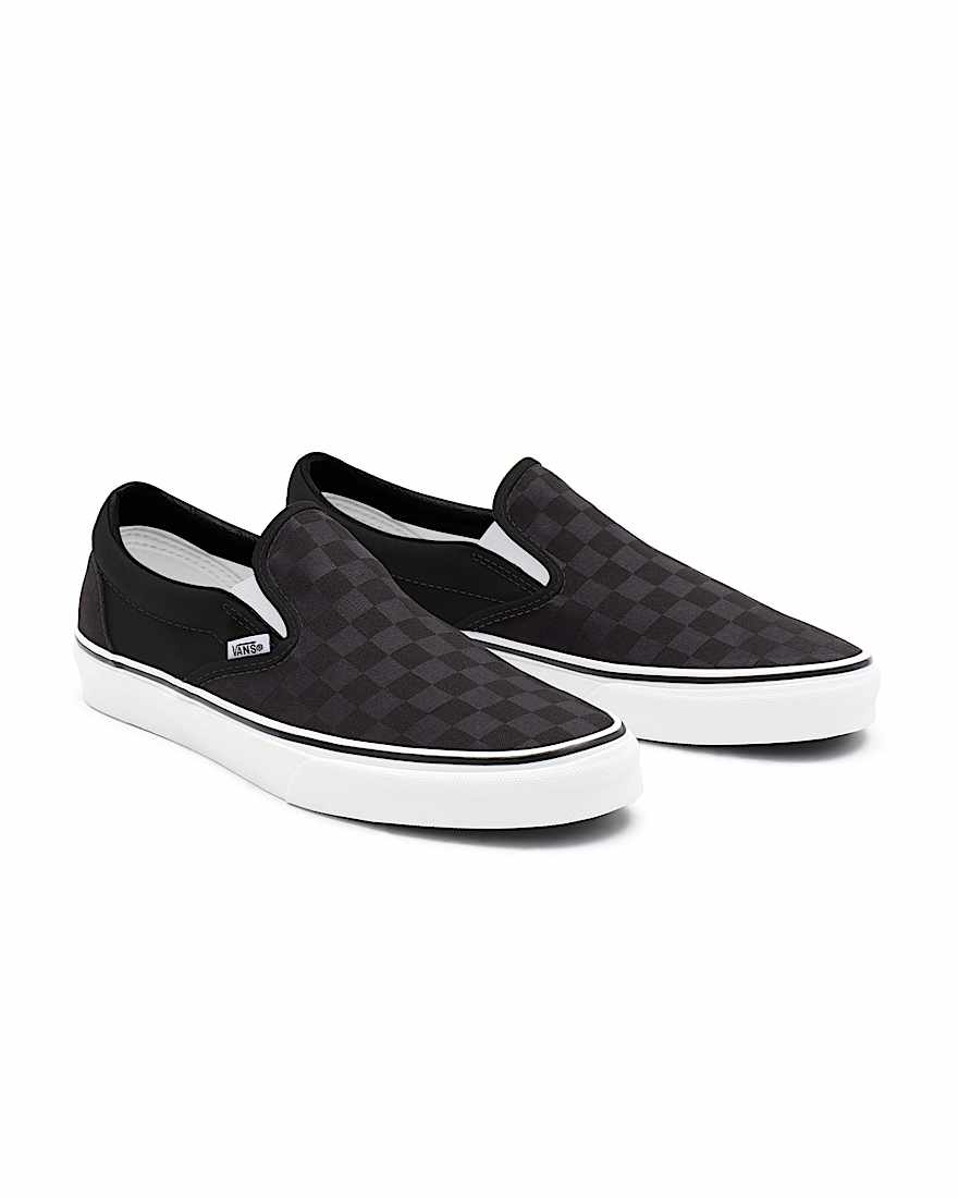 Black Checkerboard Slip-On Personalizadas de horma ancha - 1