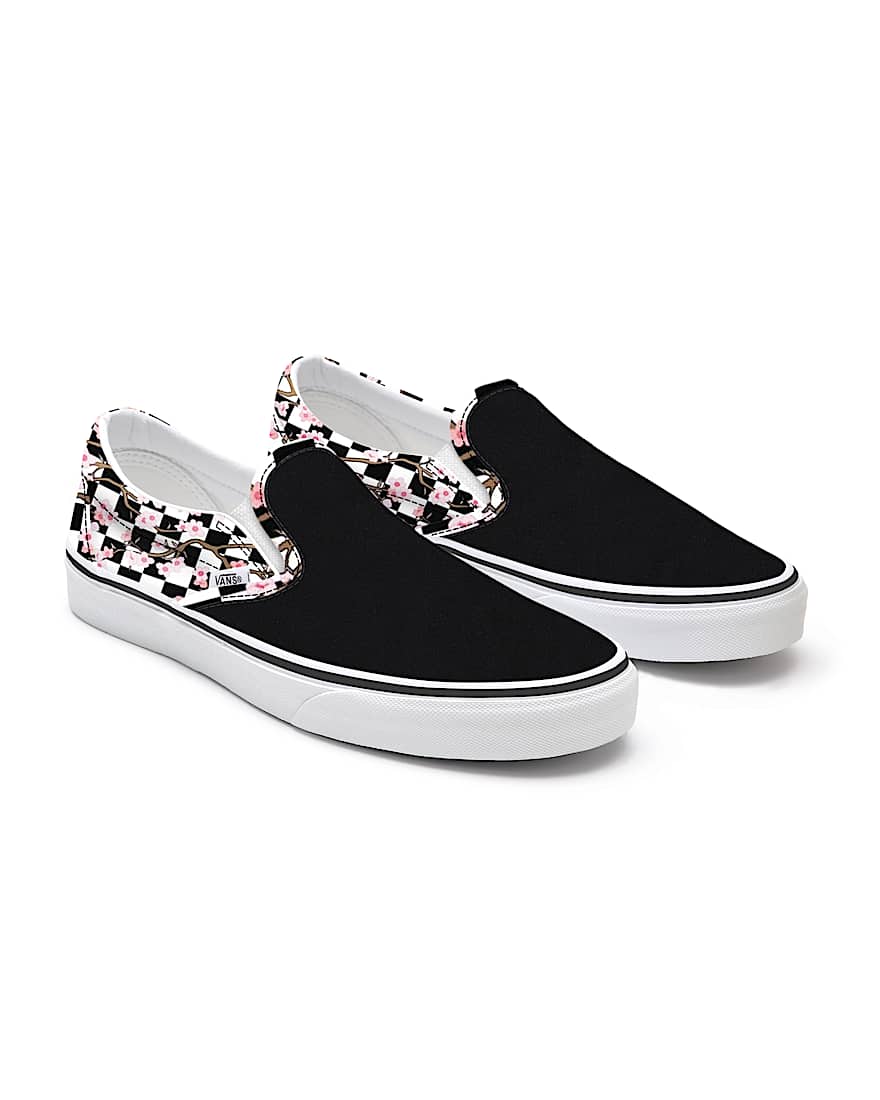 Cherry Blossom Checkerboard Slip-On Personalizadas de horma ancha - 1