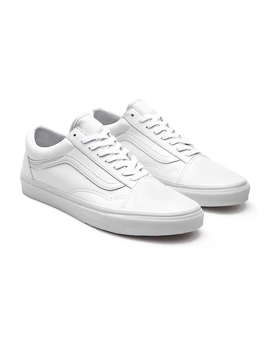 Total White Leather Old Skool Personalizadas de horma ancha - 1