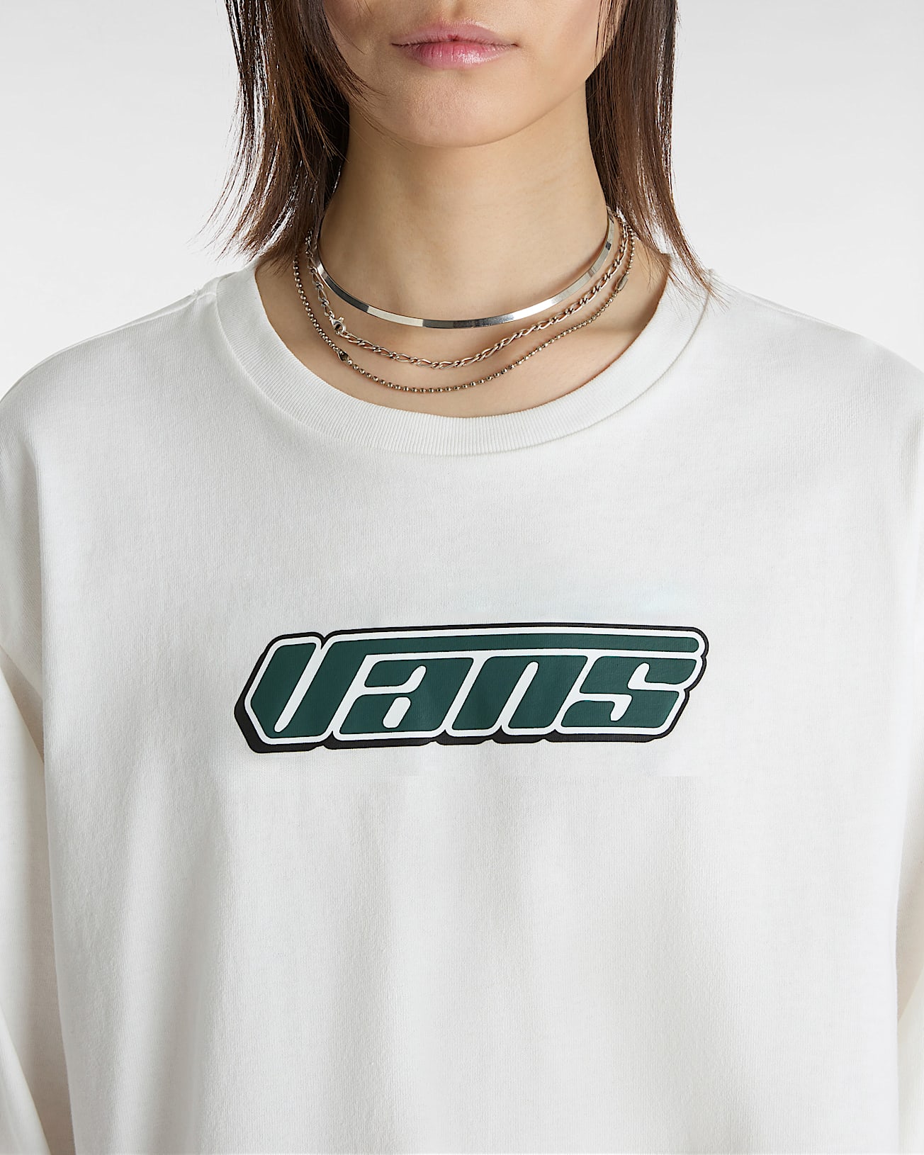 Retro V Hook and Loop Relaxed Long Sleeve Crop TShirt VANS White ALT5