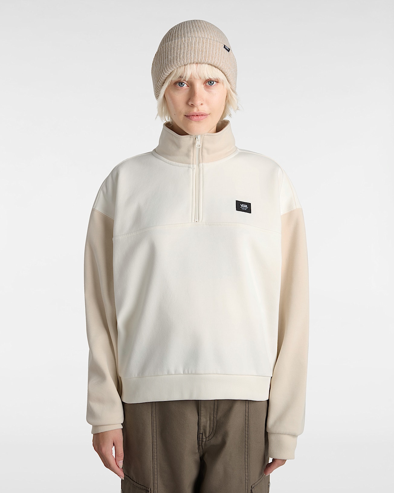 Sweatshirt Colorblock Half Zip Mock VANS Beige ALT2