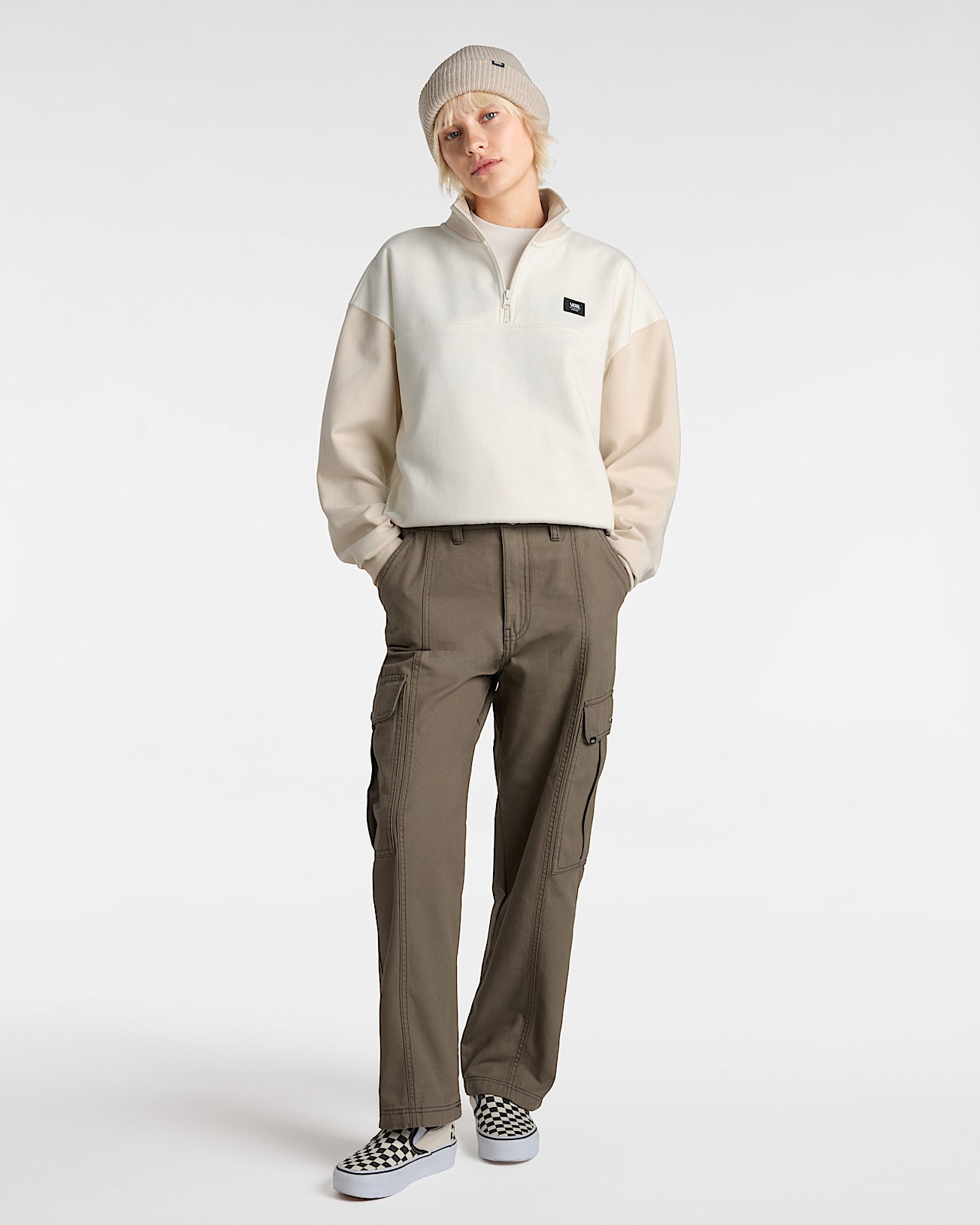 Sweatshirt Colorblock Half Zip Mock VANS Beige ALT5