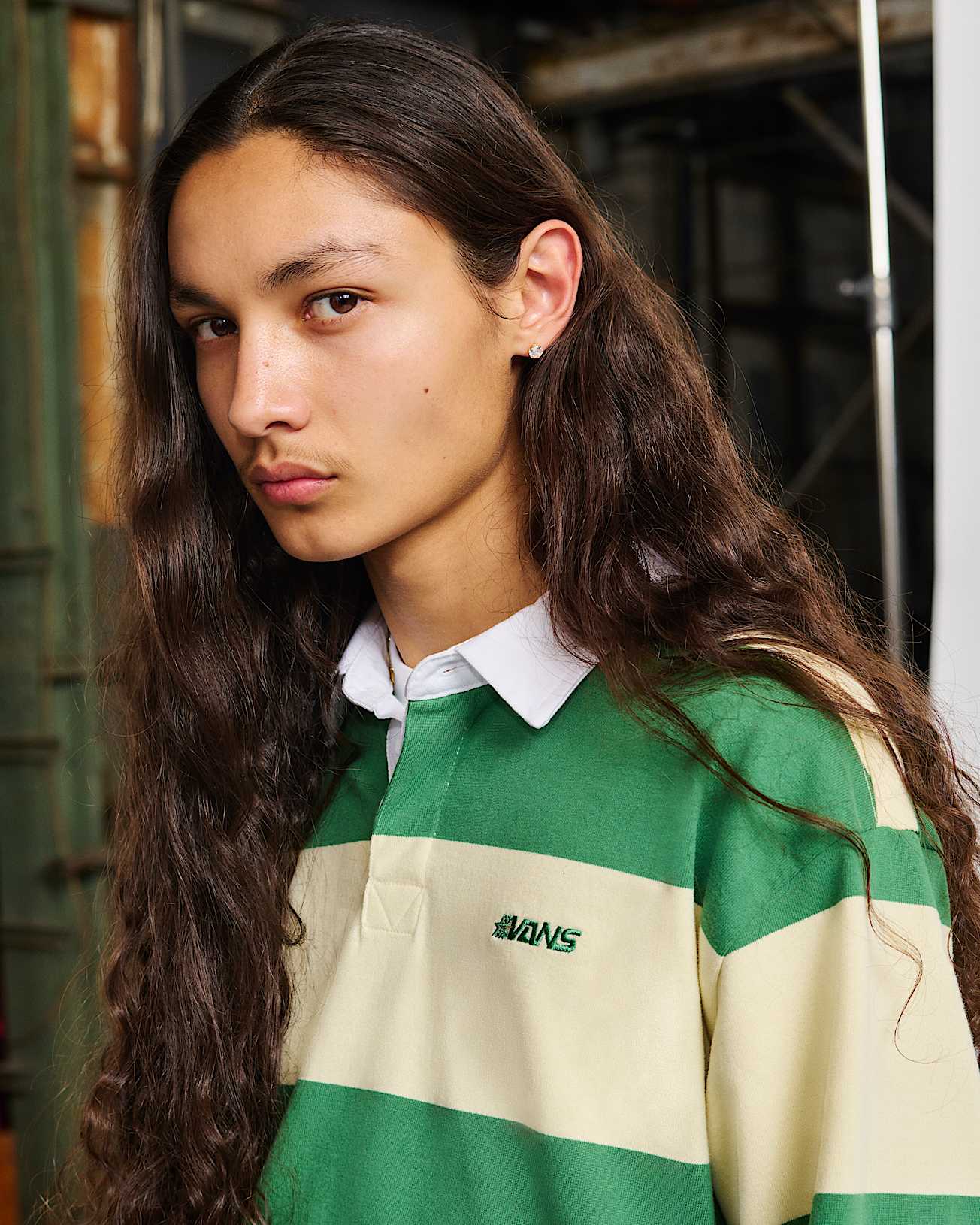 Polo de rugby en maille  rayures Ward VANS Vert ALT4