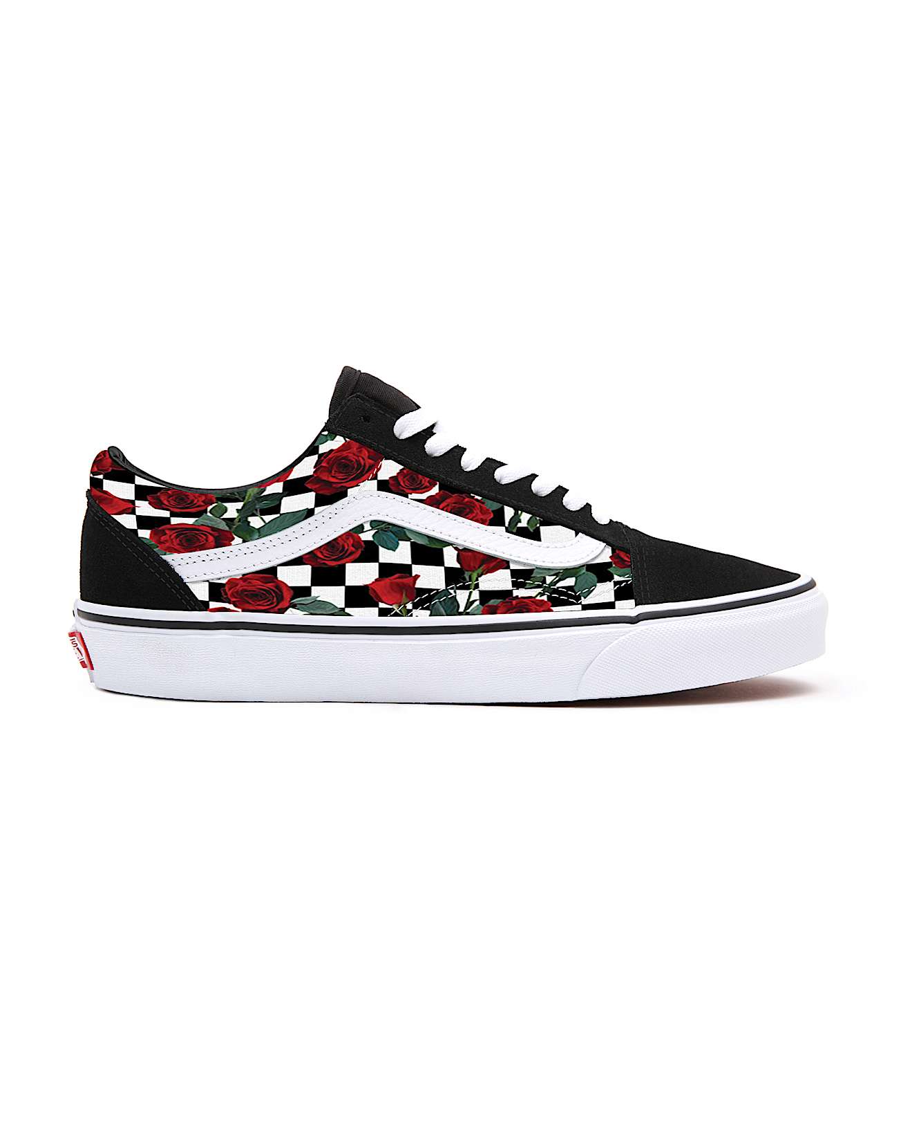 Checkerboard Roses Old Skool Personalisierbare VANS SchwarzWei ALT1