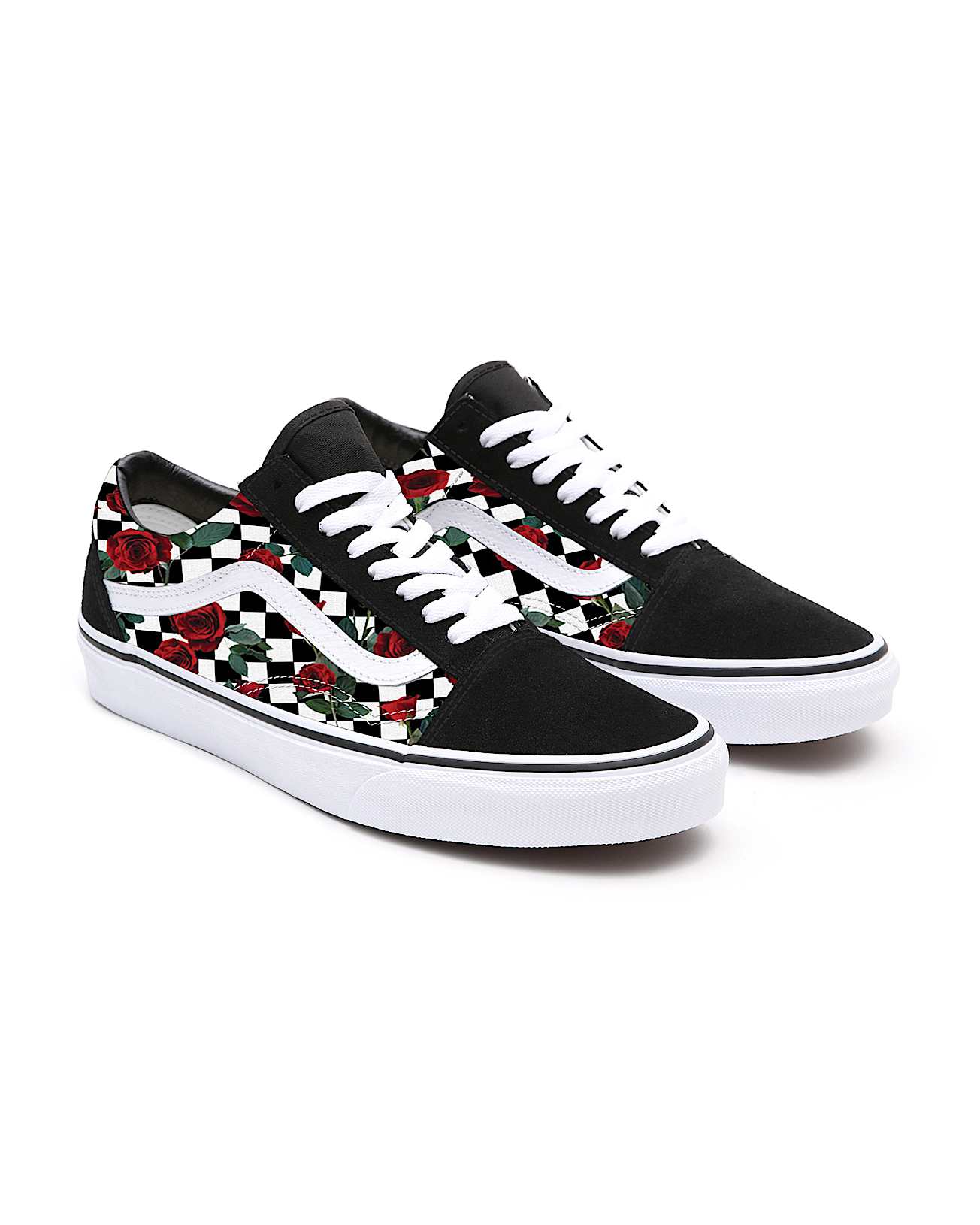 Checkerboard Roses Old Skool Personalisierbare VANS SchwarzWei HERO