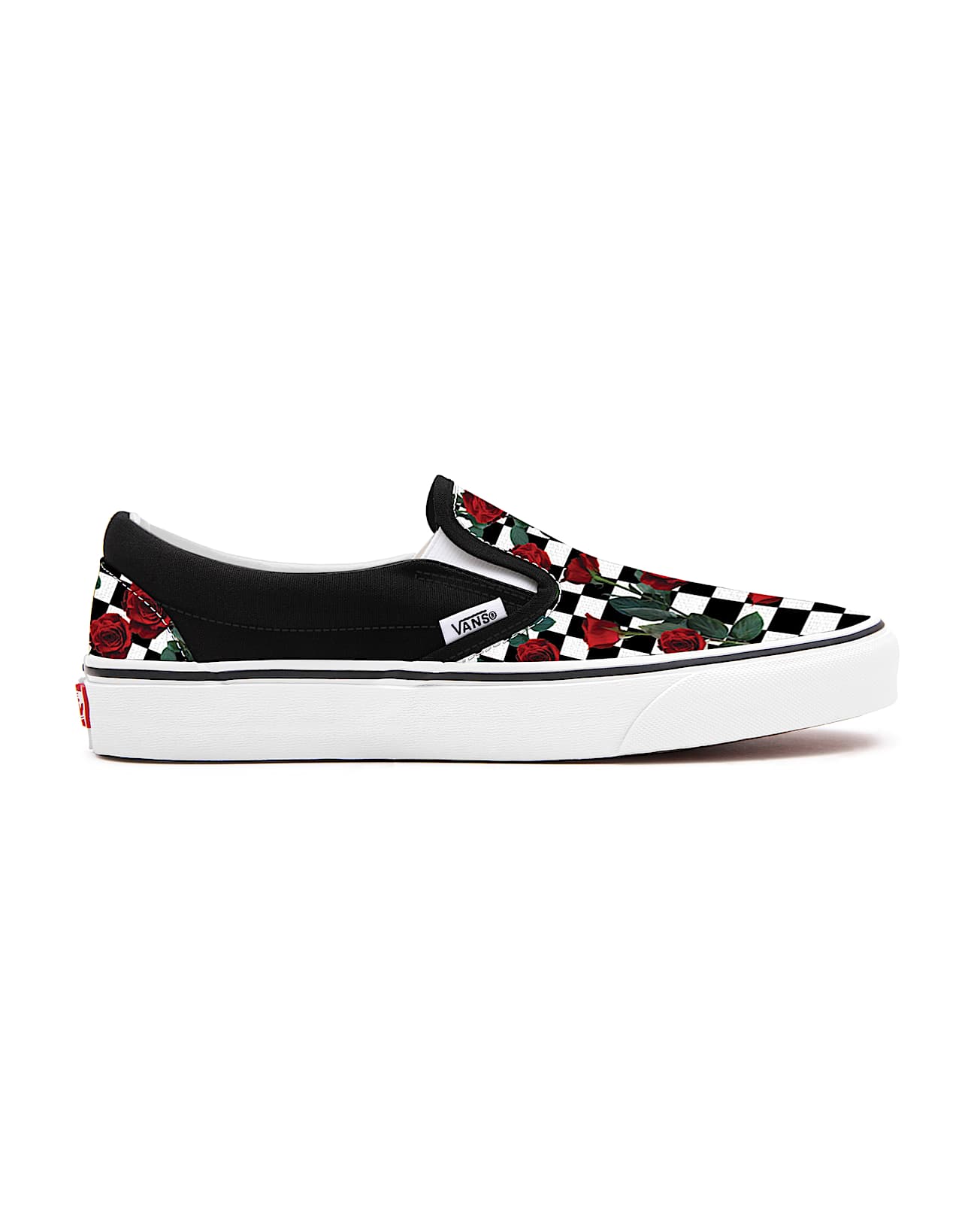 Personalisierbare Checkerboard Roses SlipOn mit weiter Passform VANS SchwarzWei ALT1