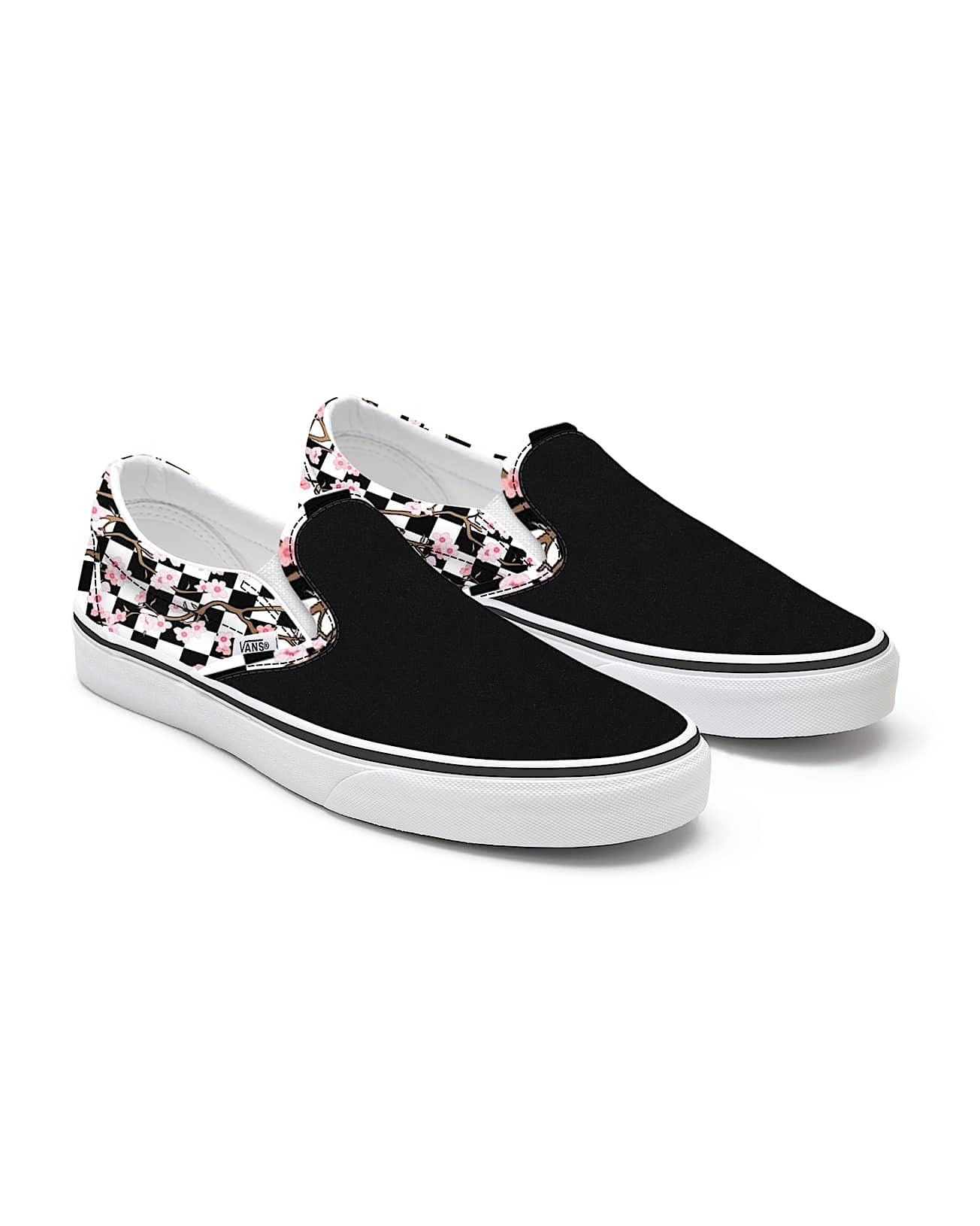 Cherry Blossom Checkerboard Slip-On Personalizadas de horma ancha - 1