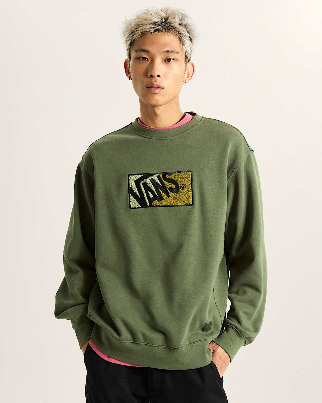 Zweifarbiger Rundhalspullover VANS Grn ALT2