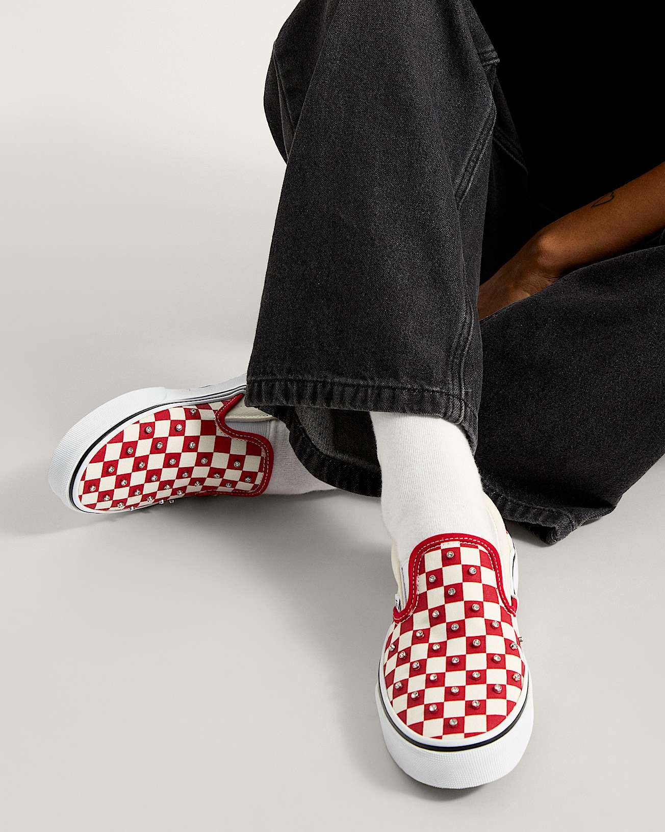 Buty Slip-On Checkerboard Rhinestone - 5