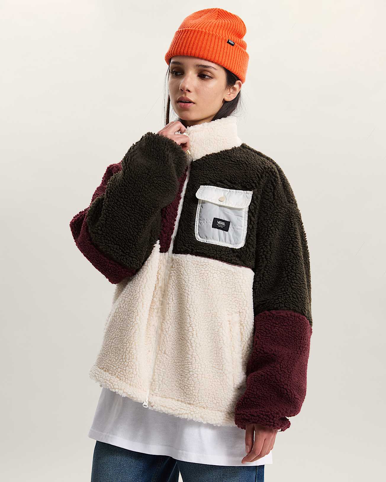 Chaqueta con cremallera integral y bloques de color Wren VANS Burdeos ALT2