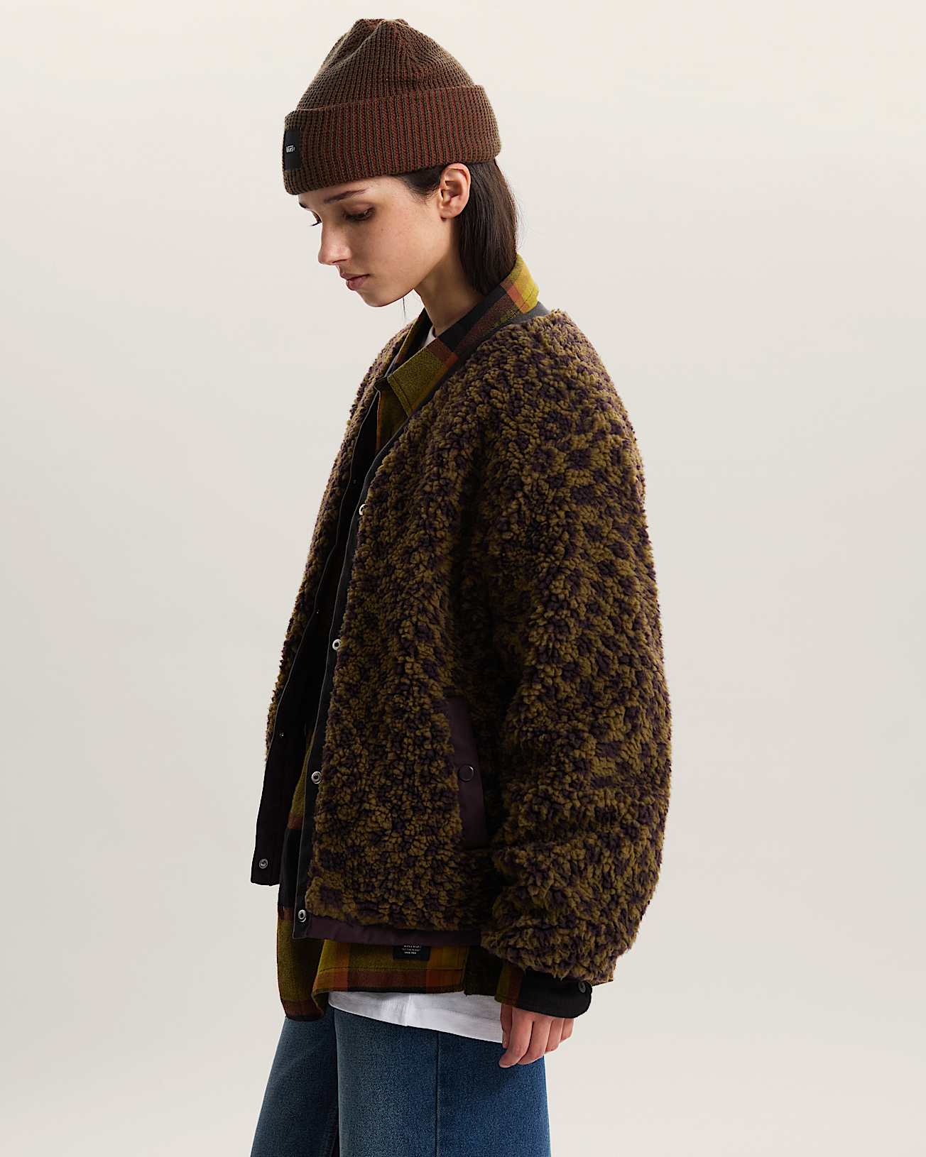 Suffolk Cheetah Check Pile Mantel VANS Blau ALT4