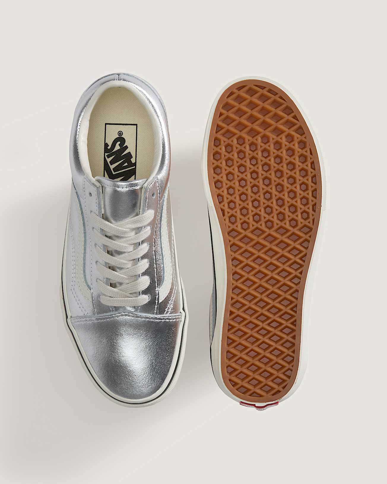 Old Skool LEATHER METALLIC SILVER VANS Silver ALT2
