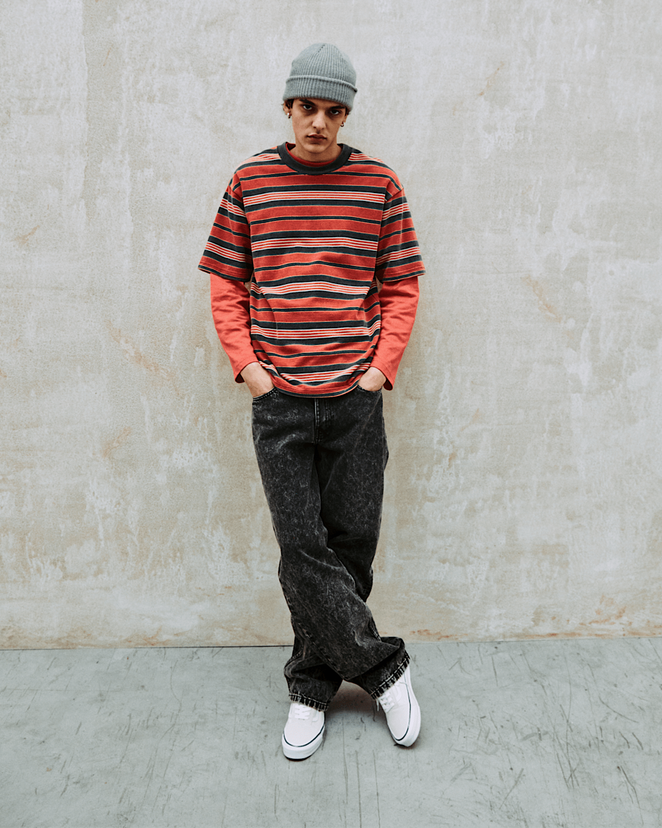 StrickTShirt mit PiquStreifen VANS Rot ALT2