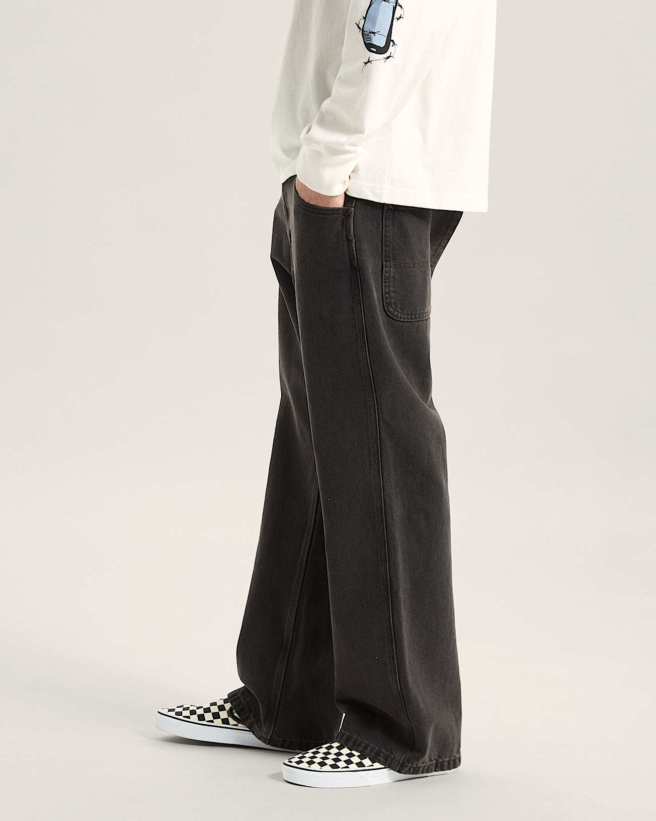 Pantalones de denim de estilo skater con corte holgado bootcut VANS Negro ALT4