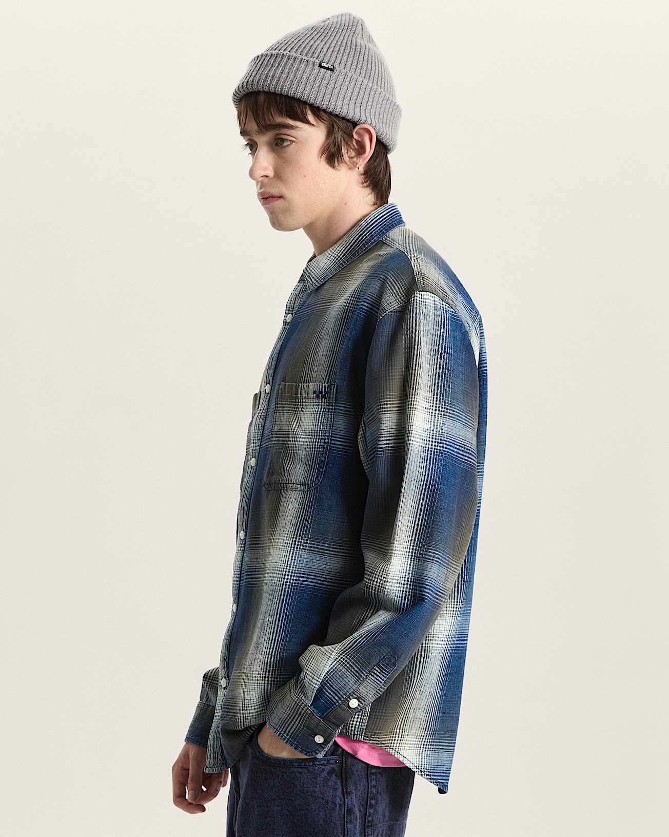 Indigo Plaid LS Woven Mossy Olive VANS Verde ALT4