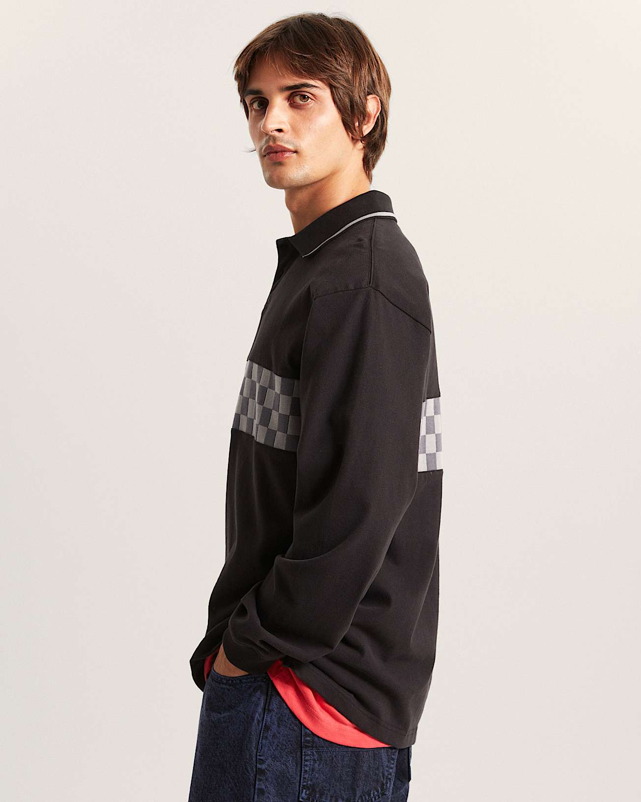 Medford Checkerboard Long Sleeve Polo VANS Black ALT4