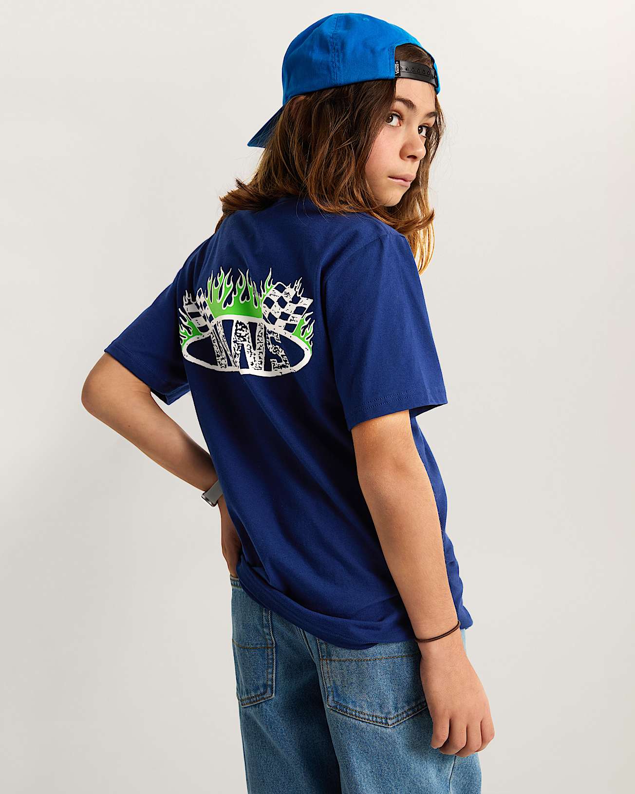 Kinder Racing Flames TShirt 814 Jahre VANS Blau ALT3