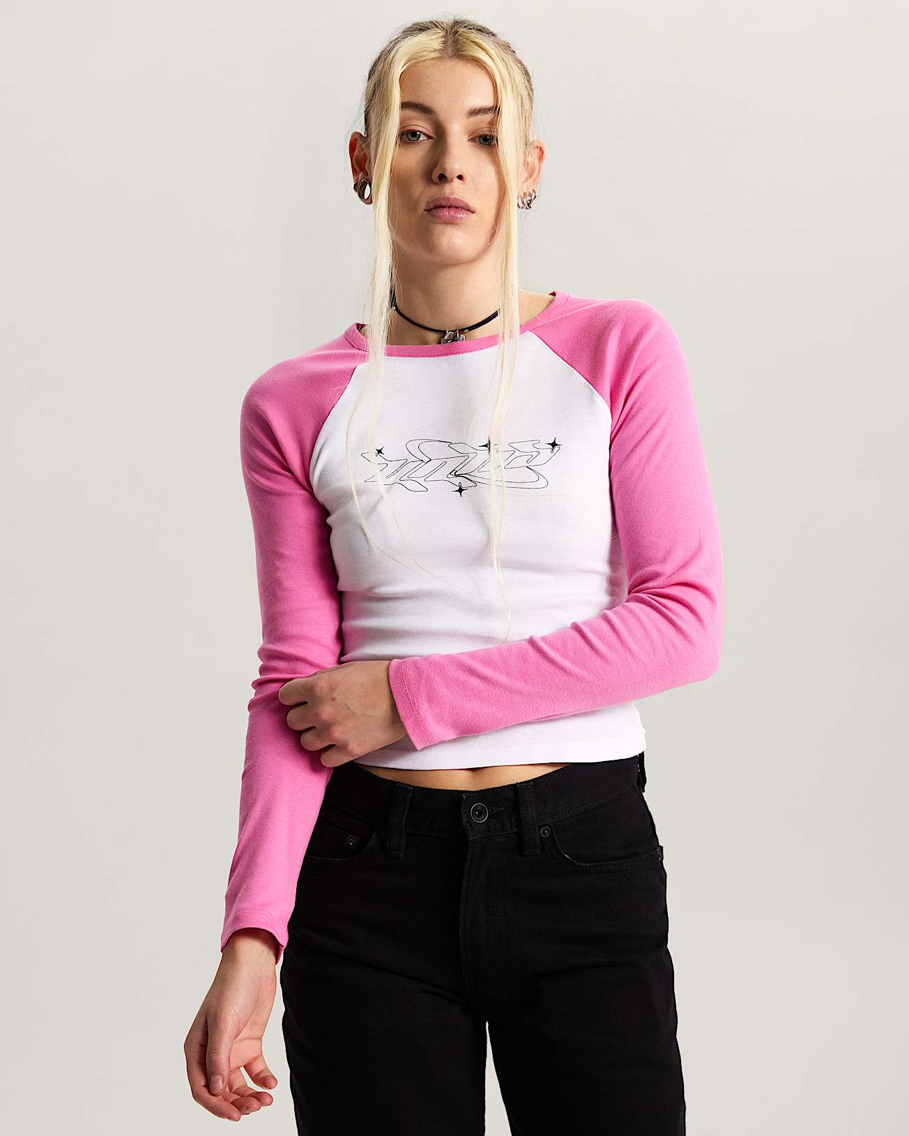 Y2K Star Raglan Long Sleeve TShirt VANS Pink ALT2