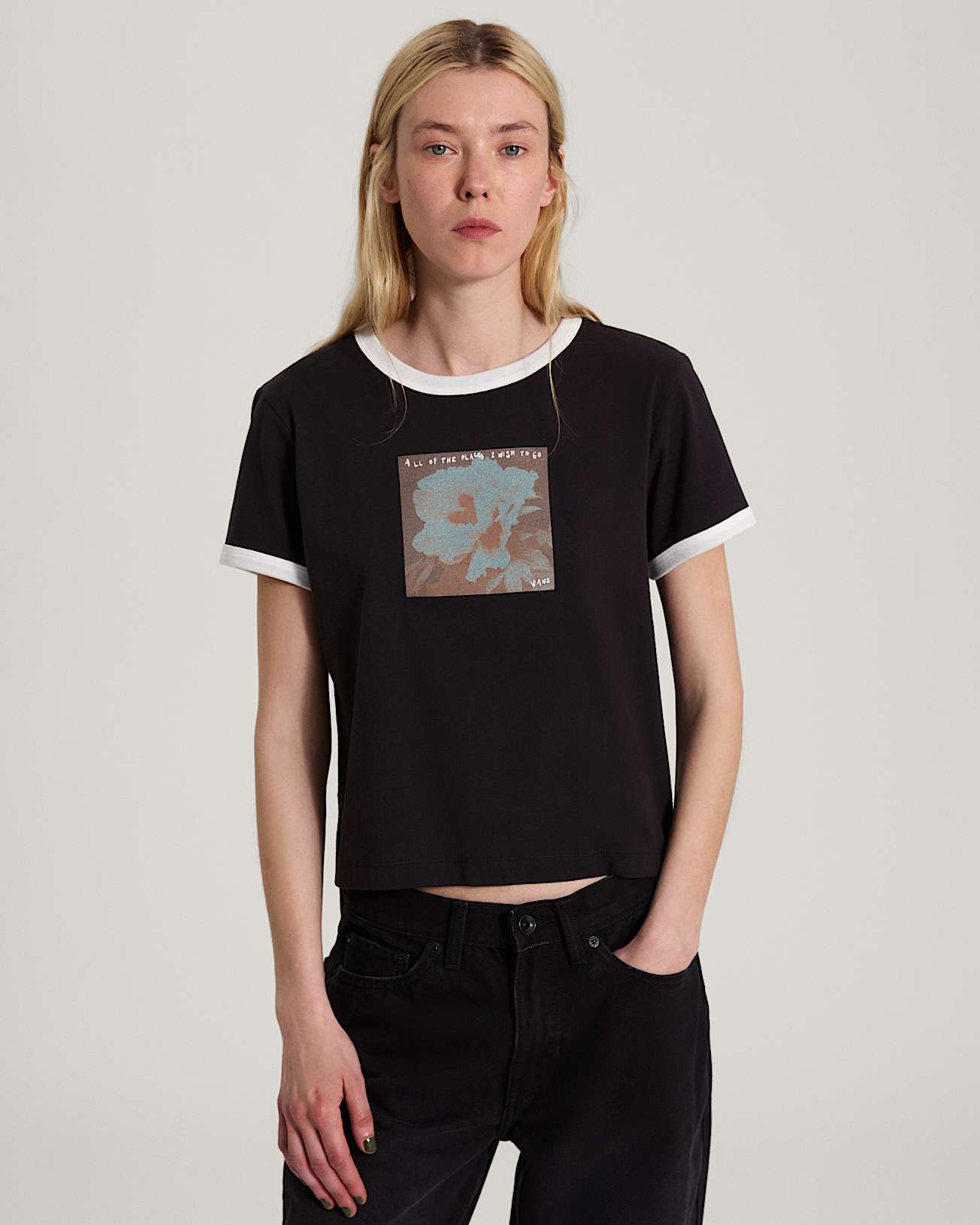 Places I Wish To Go Ringer SS Tee Black VANS Black ALT2