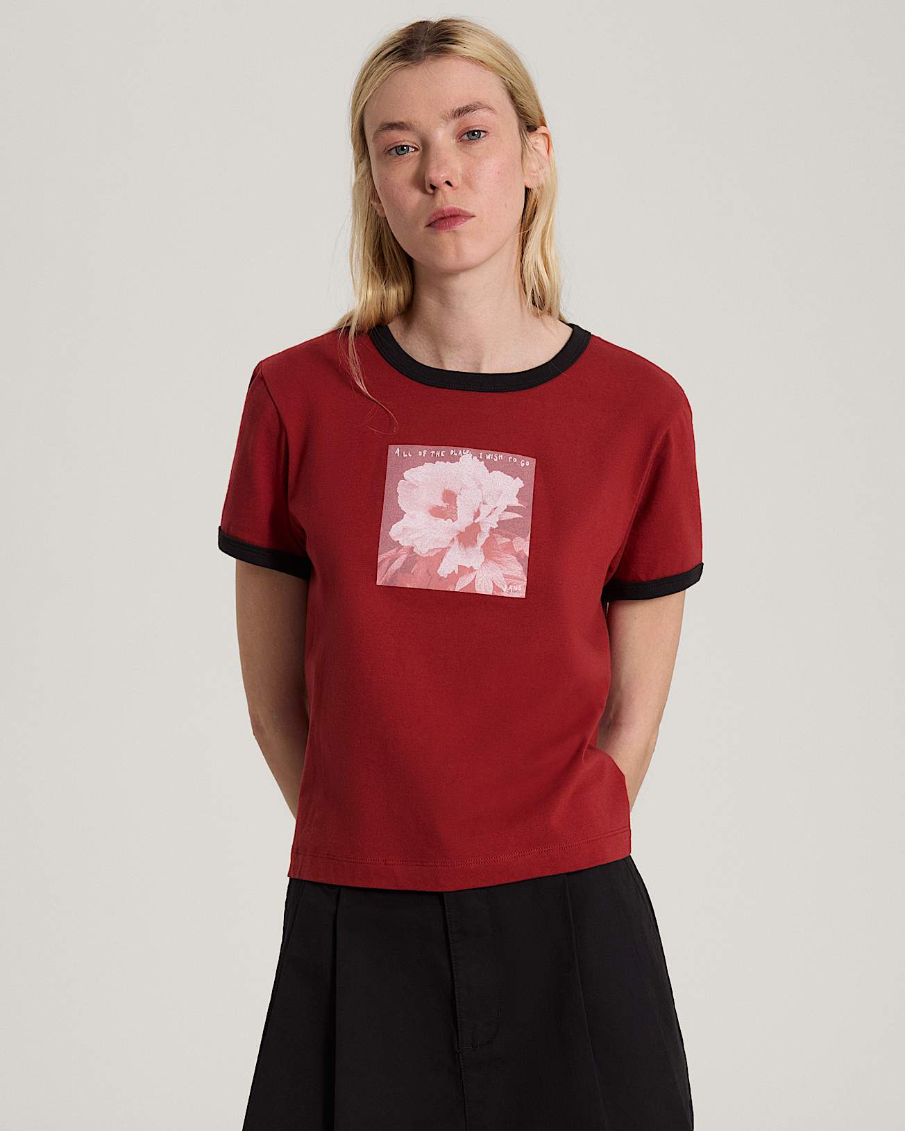 Places I Wish To Go Ringer SS Tee Poppy Ember VANS Red ALT2