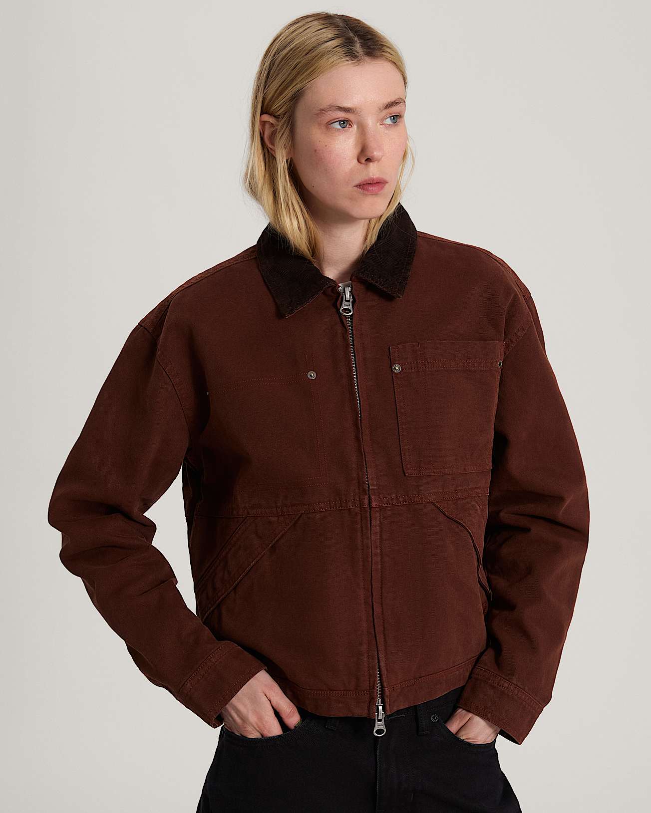 Nicola Cropped Chore Canvas Jacket Brown Earth VANS Brown ALT2