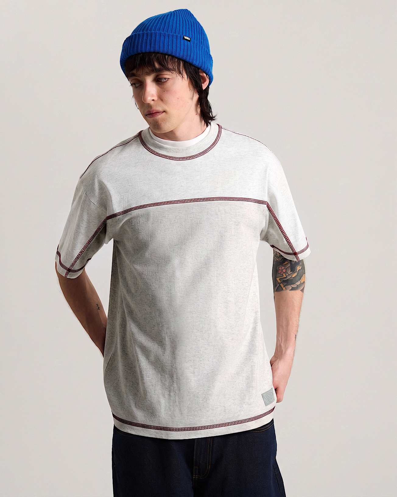 Contrast Stitch Loose Fit SS Tee ASH HEATHER VANS Grey ALT2
