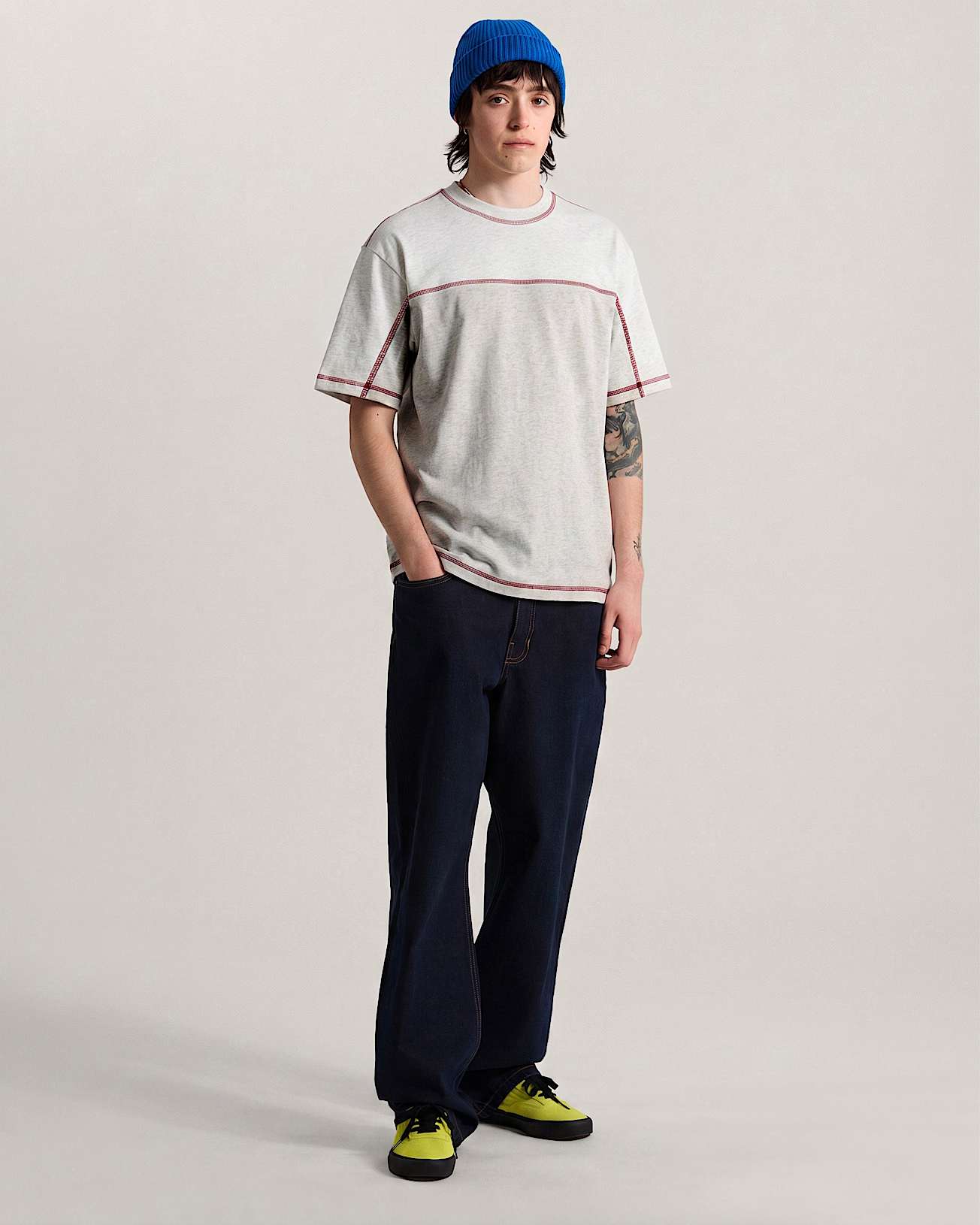 Contrast Stitch Loose Fit SS Tee ASH HEATHER VANS Grey ALT4