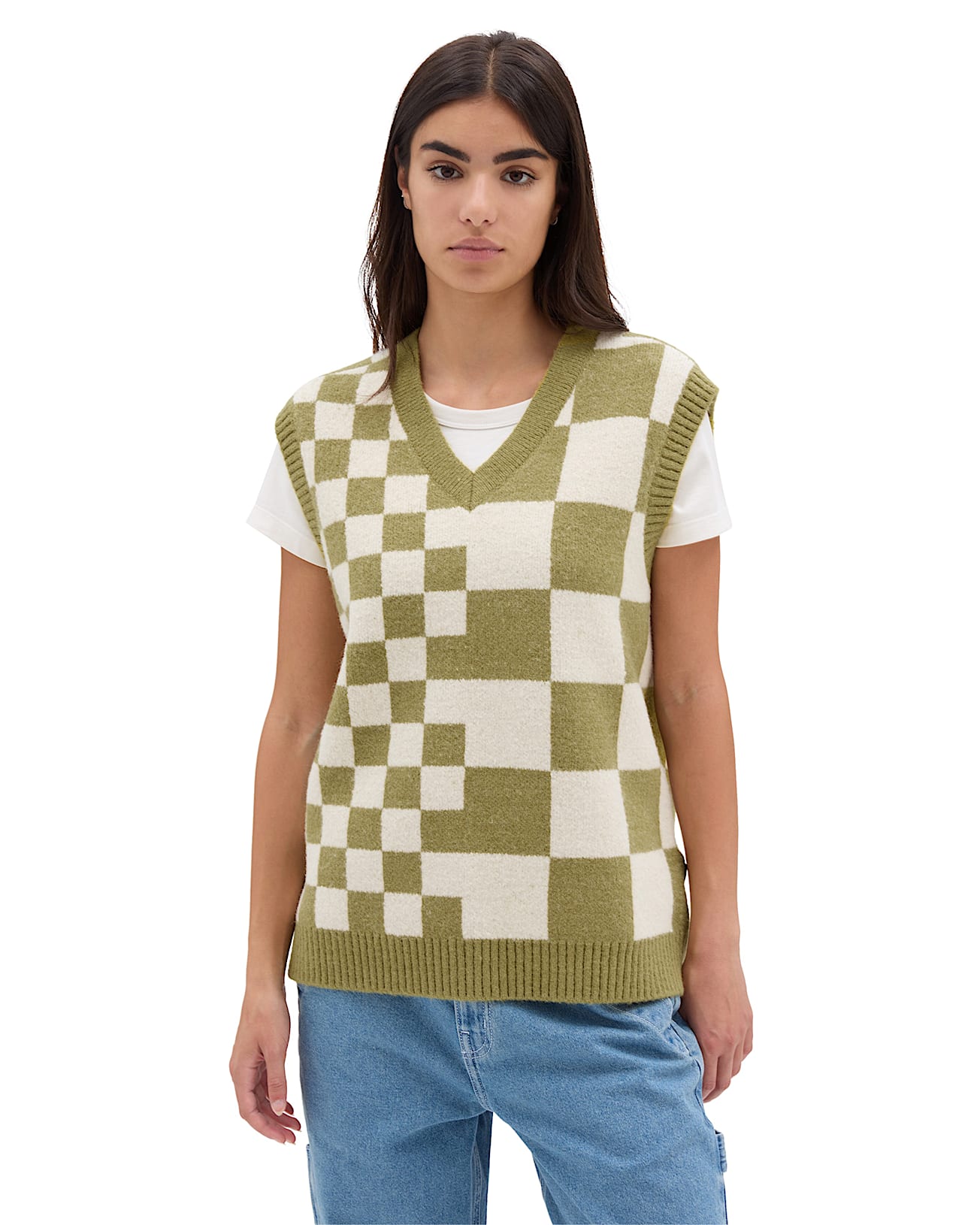 ベスト・ジレ Uno Checker Town Knit Vest (2color) Courtyard Checker Sweater Vest in Green| Vans UK